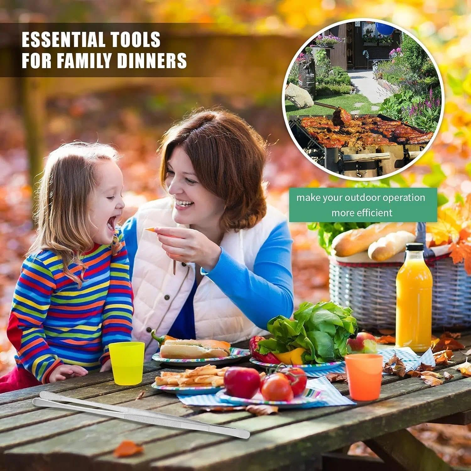 Extra-Long 12-Inch Kitchen Tweezers for Cooking and BBQ, Stainless Steel Tweezer Tongs with round Tips - 2-Piece Set, Leralsta