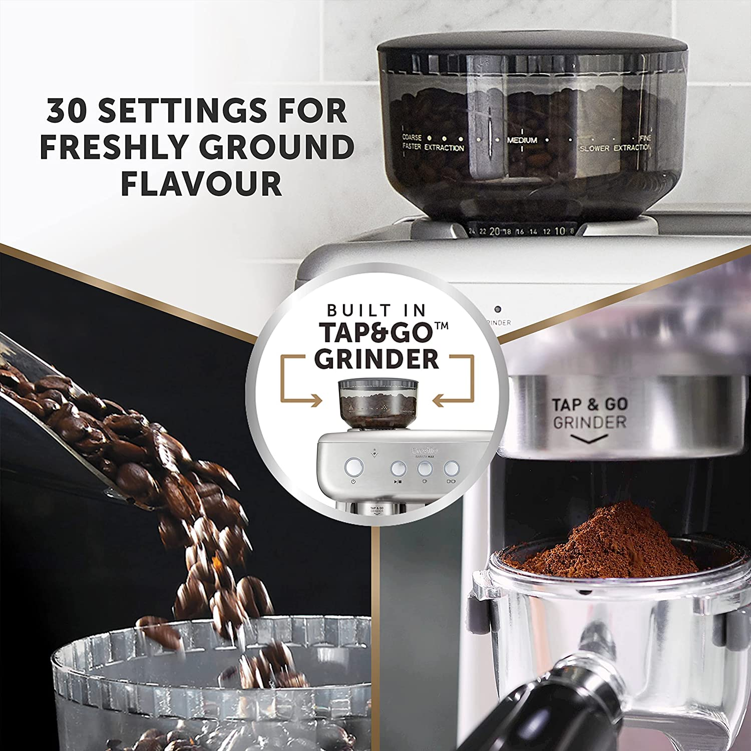 Sunbeam Barista Max Coffee Machine | Manual Espresso Machine, Latte & Cappuccino Coffee Maker with Integrated Bean Grinder & Steam Milk Frother, 15 Bar Italian Pump, Silver, EM5300S image number 4