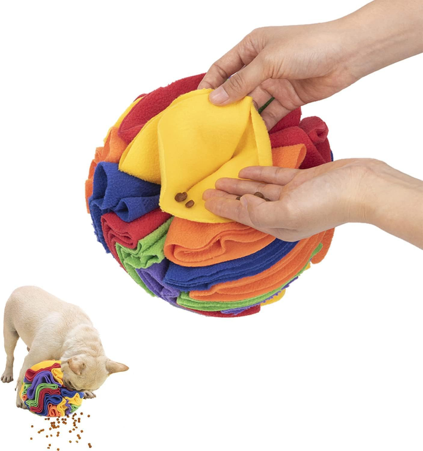 Dog Snuffle Ball, Dog Sniff Mat Fleece Foraging Mat Interactive Dog Toys Ball for Small Medium Large Dog Anxiety Relief (Multicolour1) - Multicolour2 image number 3