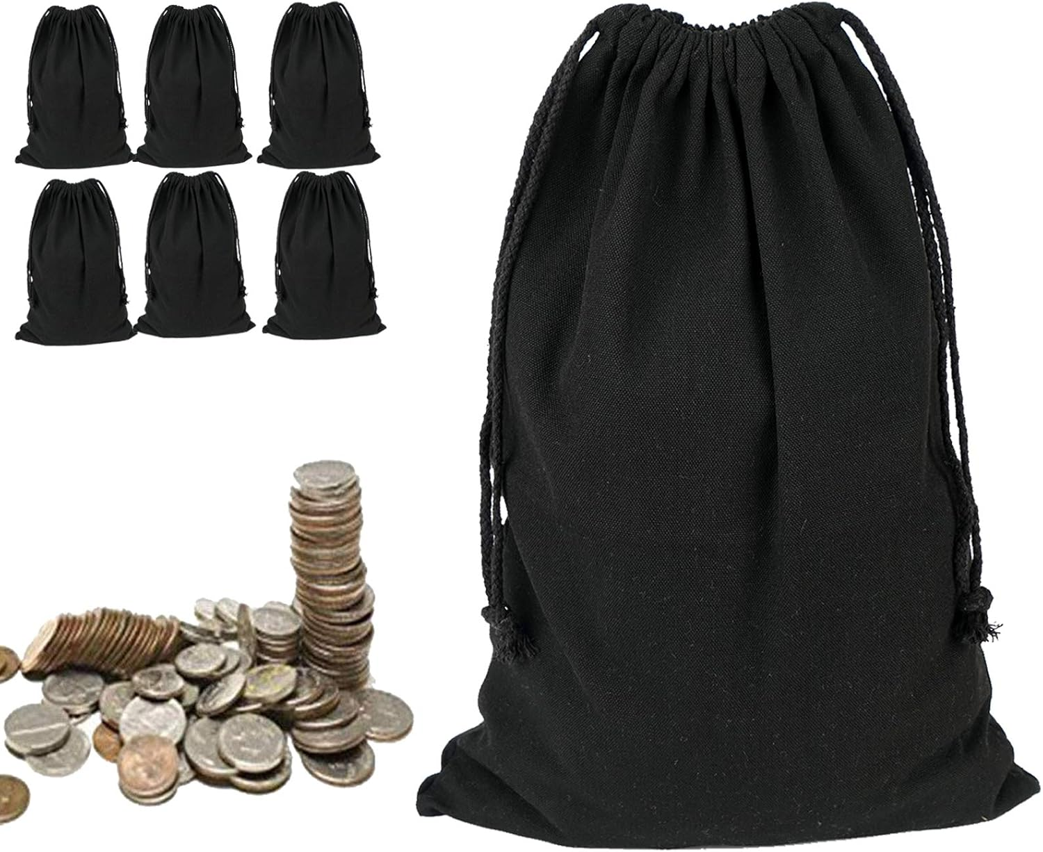 Lanyani 6 Packs Bank Coin Money Cash Bag Sacks, 12" X 17" Canvas Deposit Change Transit Bags with Drawstring, Heavy Duty