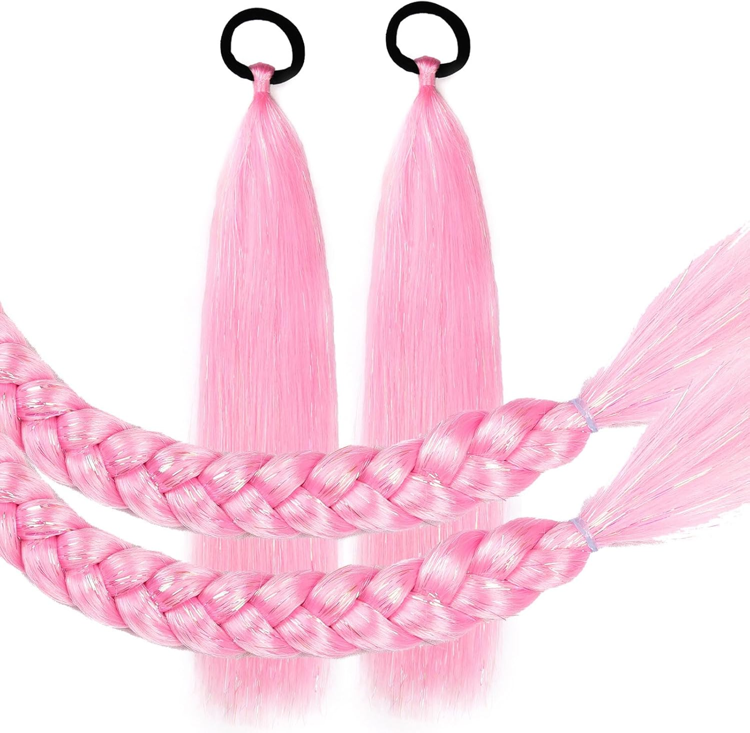Pink Ponytail Extension with Tie, Colored Hair Extensions, Festival Crazy Hair Day Accessories, Shimmer Tinsel Ponytail Colorful, 18 Inch 2 Packs image number 4