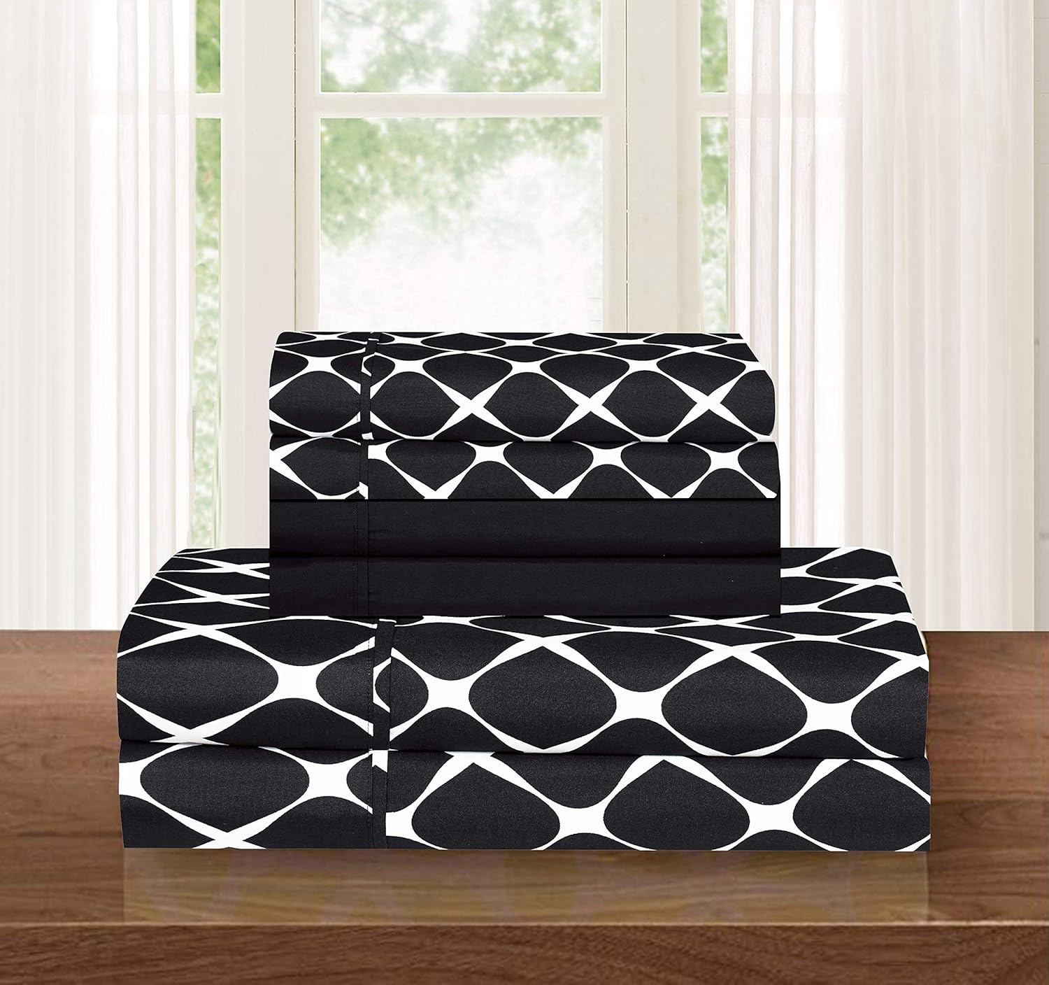 Elegant Comfort Luxury Softest and Coziest 6-Piece Bed Sheet Set, Wrinkle Resistant Milano Trellis Pattern - 1500 Thread Count Egyptian Quality Coziest Bedding Set, Black, King