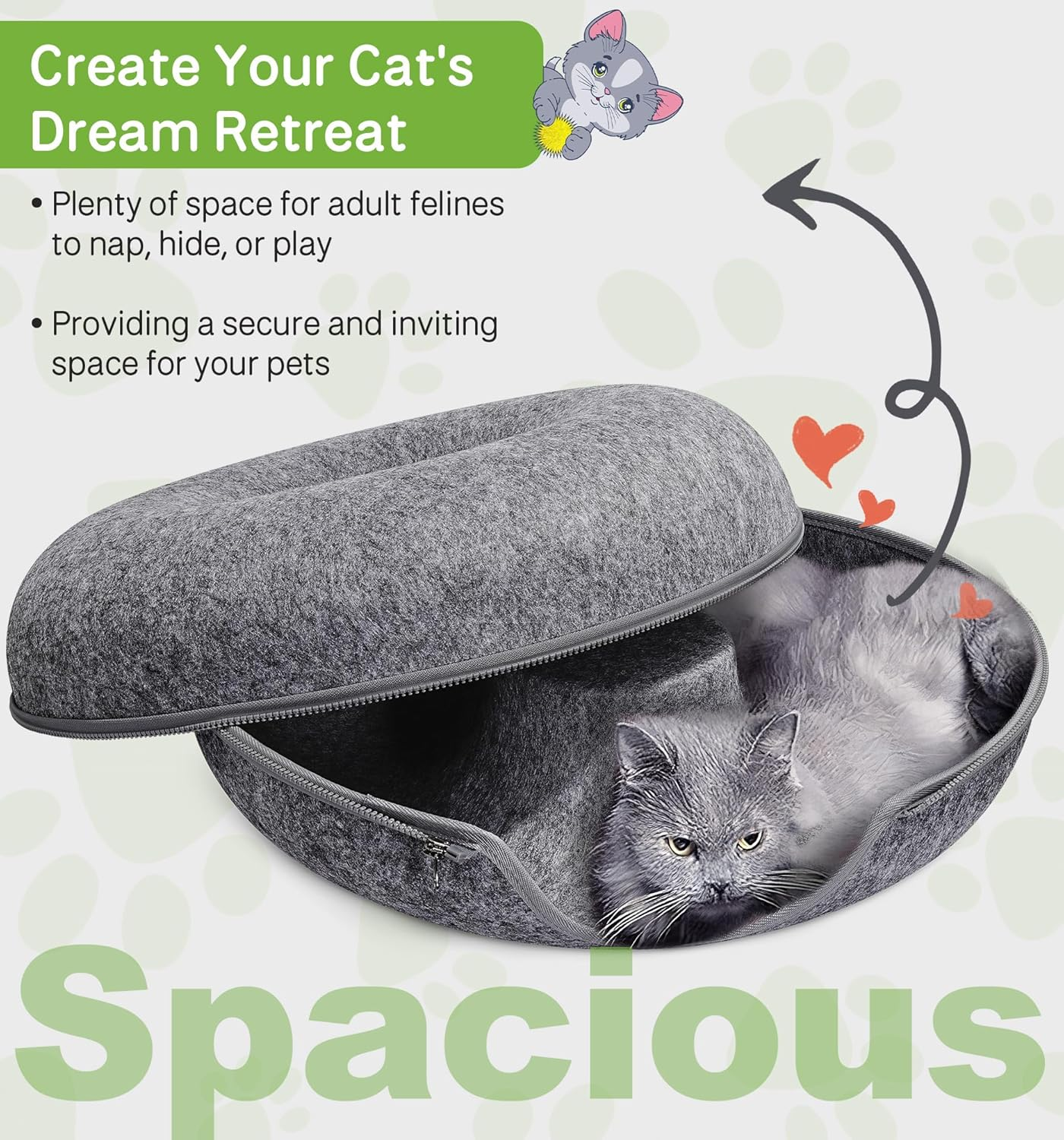 MAMI&BABI Cat Cave for Indoor Cats, Cat Donut Cat Tunnel Bed, Scratch Resistant Cat Toys for Medium Large Cats up to 9 Lbs