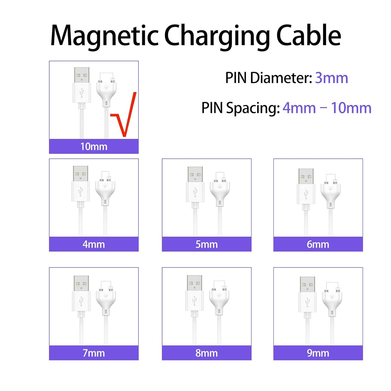 ONBPIY Vibrator Charger Magnetic USB Charging Cable 10MM 0.39 Inch Pitch Replacement Power Cord for Personal Massagers Facial Cleanser Electric Toothbrush Flashlight 31.4 Inch Long image number 4