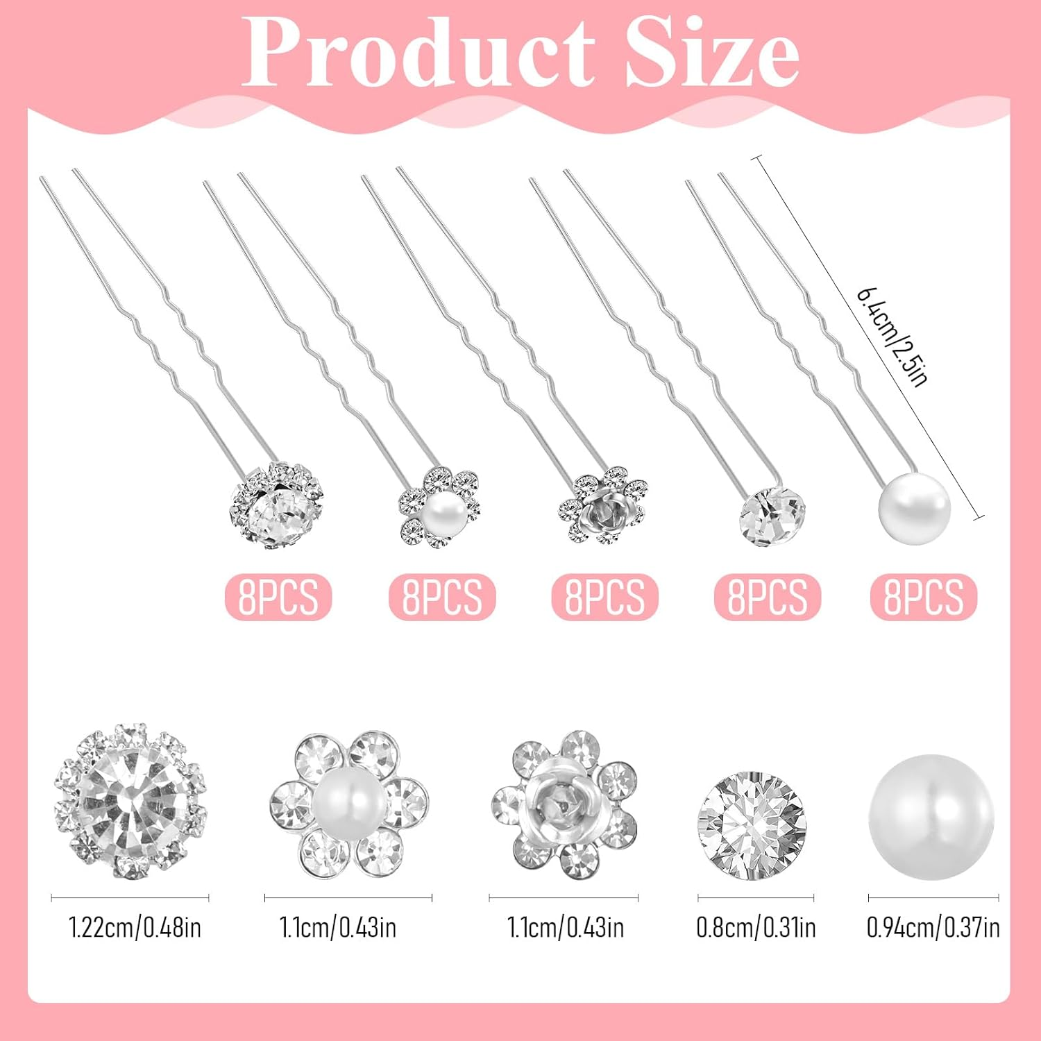 Pack of 40 Wedding Pearl Hair Pins for Bride, Hair Pins with Pearls, U-Shaped Hair Accessories, Bridal Silver Rhinestone Beads, Hair Accessories for Wedding, Prom, Party, Girls, Bridesmaid image number 4