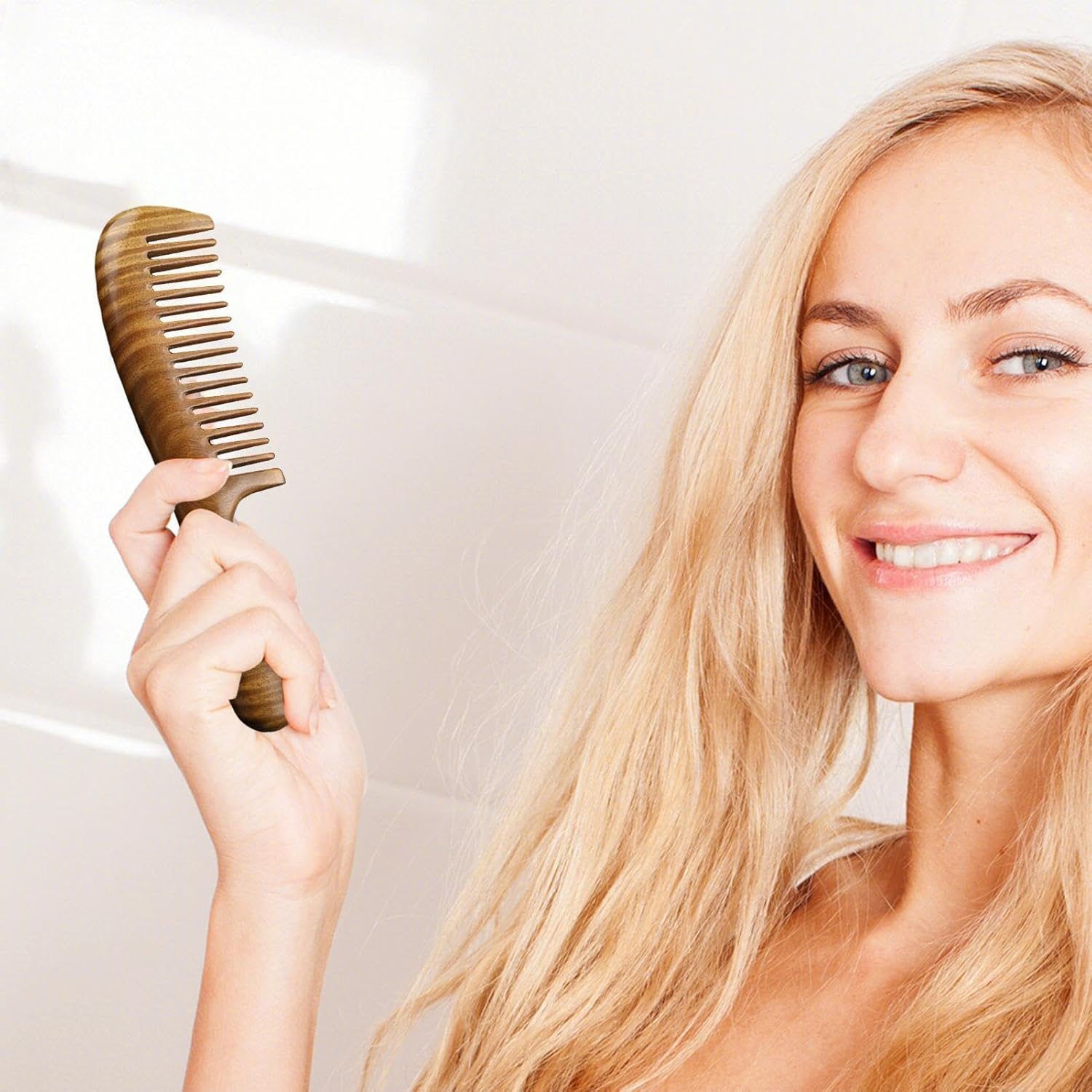 Wooden Comb, Walnut Wood Hair Comb, Sandalwood Detangling Comb, Hair Styling Tools, Scalp Massager Comb, Curly Hair Detangler, Wavy Hair Comb, Long Hair Styling Tools, Natural Wood Hair Accessories image number 4