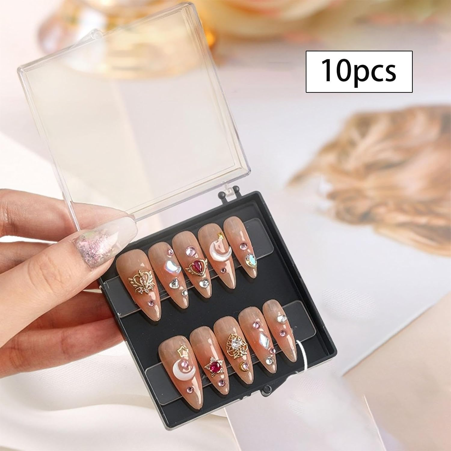 Kokiya 10 Pieces,Press on Nail Storage Box Artificial Nail Display Organizer,Mini,Small,Nail Storage Container for Artificial Nails, Black - Transparent image number 6