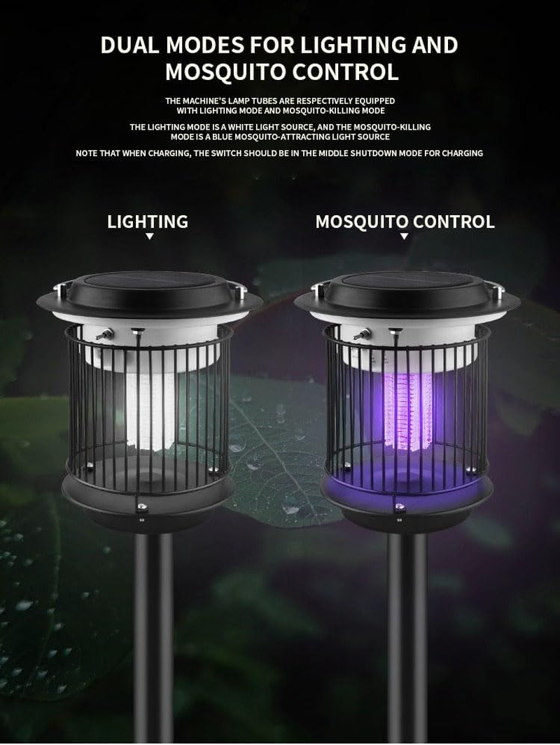 Outdoor Waterproof Solar Mosquito Zapper Outdoor Solar Powered Mosquito Killer Lamp Mosquito Repellent Lamp for Patio Yard Garden Insect (Purple Light, White Light) image number 6