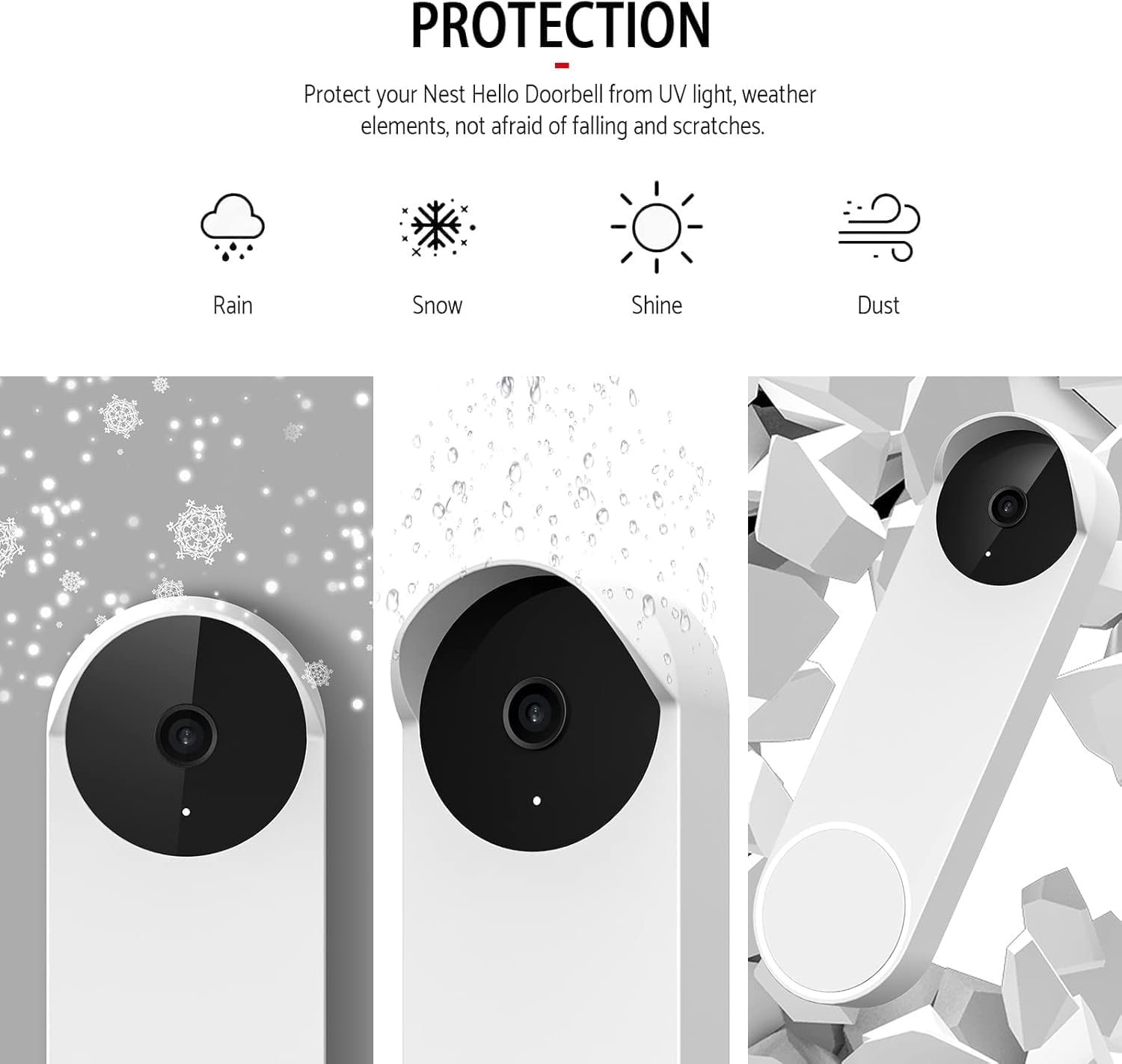 Protective Silicone Skin Case for Google Nest Hello Doorbell-Weatherproof Cover (White) image number 5