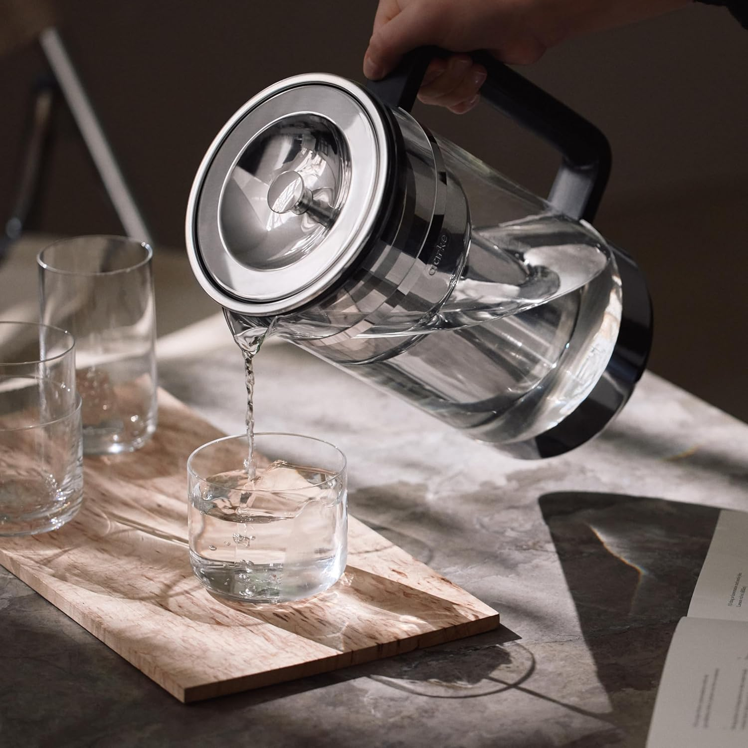 Aarke Purifier Large, Water Filter Jug in Glass and Stainless Steel, 2.8L / 12 Cups, Includes Aarke Pure Filter Refill Bag image number 1