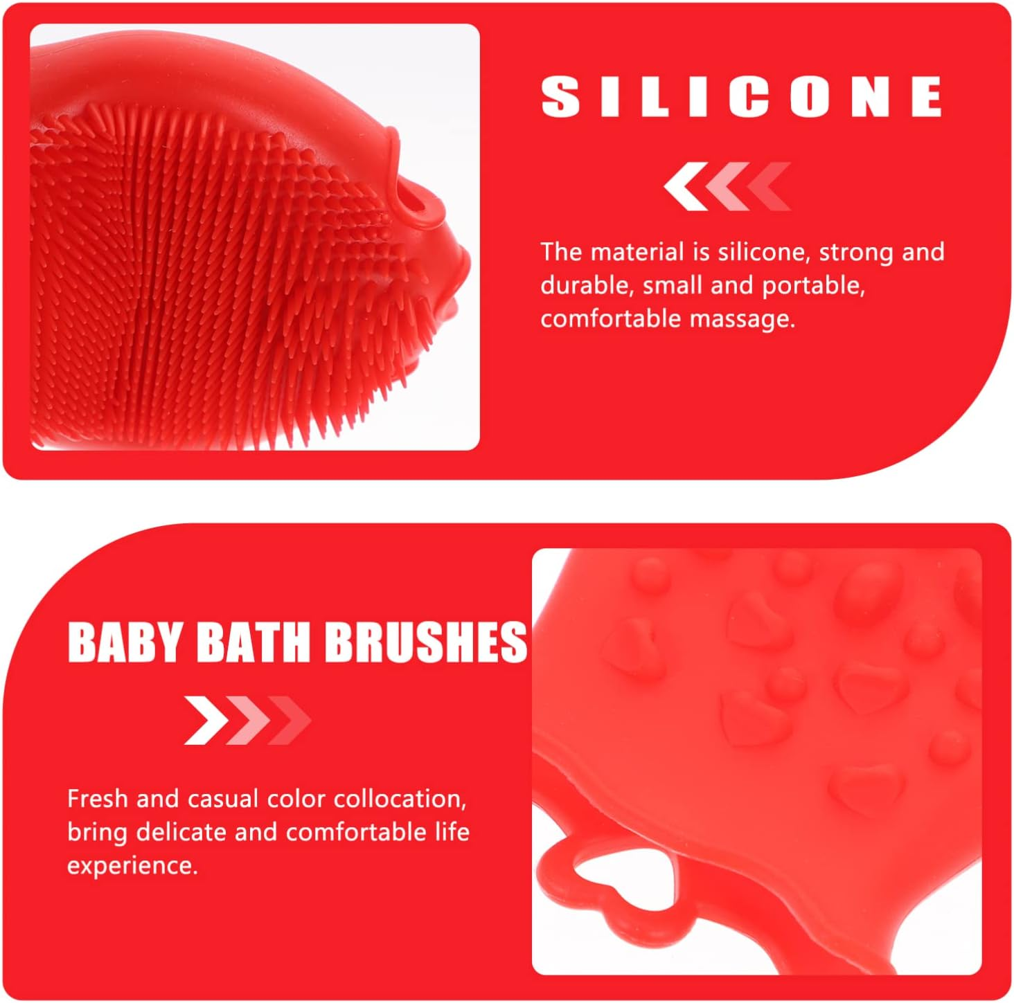 Beaupretty Baby Shampoo Brush Silicone Bath Mitt Body Bath Brush Baby Bath Sponge Gentle Silicone Scrubber Kids Washcloth for Toddlers Red image number 6