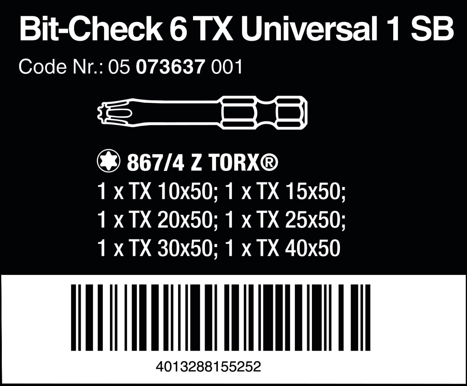 Wera Bit-Check TX Universal 1 SB Bit 6-Pieces Set image number 5