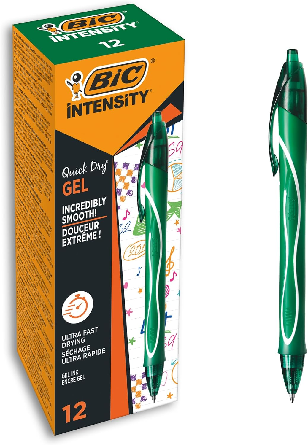 BIC Gel-Ocity Quick Dry Gel Pens, Medium Point (0.7 Mm), Purple, Box of 12, Retractable Pen with Ultra Fast Drying Ink