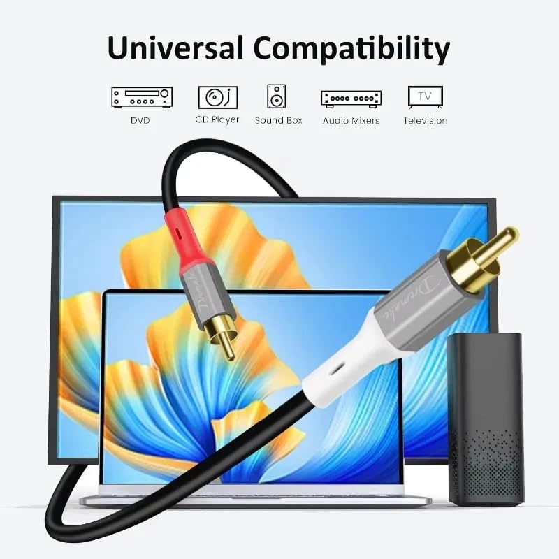 DREMAKE Audio Video 3RCA Cable 3Ft/1M, 3RCA Male to 3RCA Male 24K Gold Plated Composite AV Cable Cord Compatible with HDTV, Set-Top Box, Speaker, Home Theater, Amplifier, DVD Player, Hi-Fi Systems image number 2