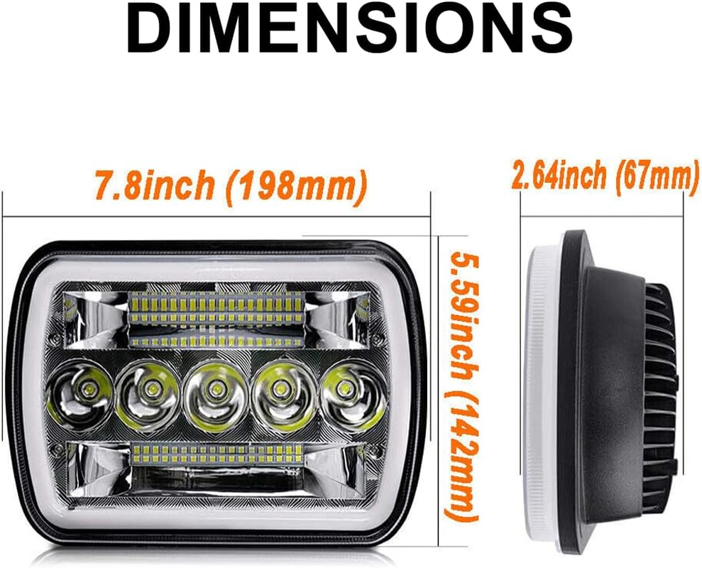 Yanchaofei 5X7 7X6 in LED Headlights Replacement for Chevy S10 Blazer Express Cargo Van 1500 2500 3500 Pickup Dod-Ge Ram F250 E350 Wrangler YJ XJ Cherokee Truck with 45W Hi/Lo Beam Amber/White DRL image number 3