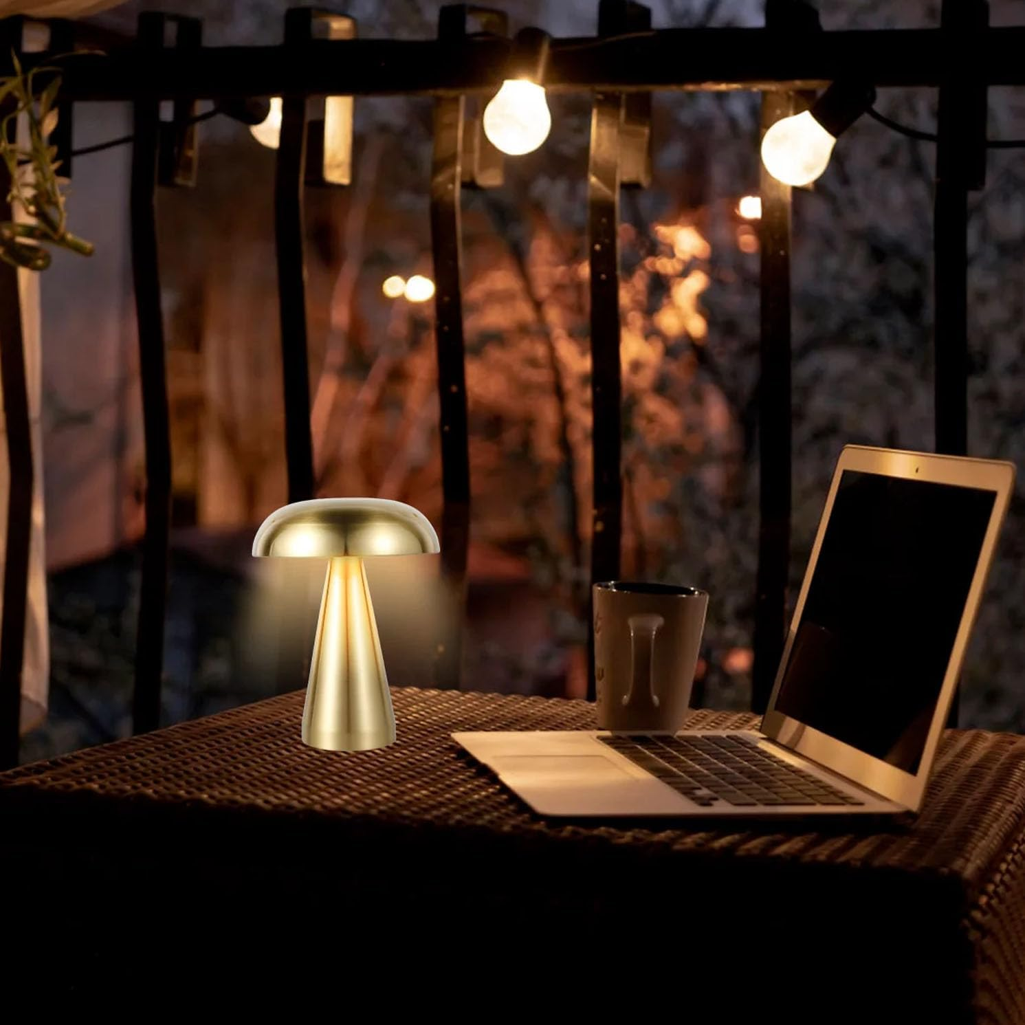 Mushroom Table Lamp Portable Cordless LED Desk Light USB Rechargeable 3 Color Dimming Decorative Metal Bedside for Bedroom Living Room Study Office Energy Saving - Silver image number 4