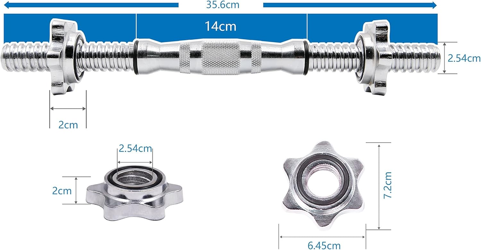 PROIRON Dumbbell Bar 14 Inches Spinlock Dumbbell Handles Standard 1&rdquo; Weight Bar (Pair with 4 Metal Spinlock Collars) image number 4