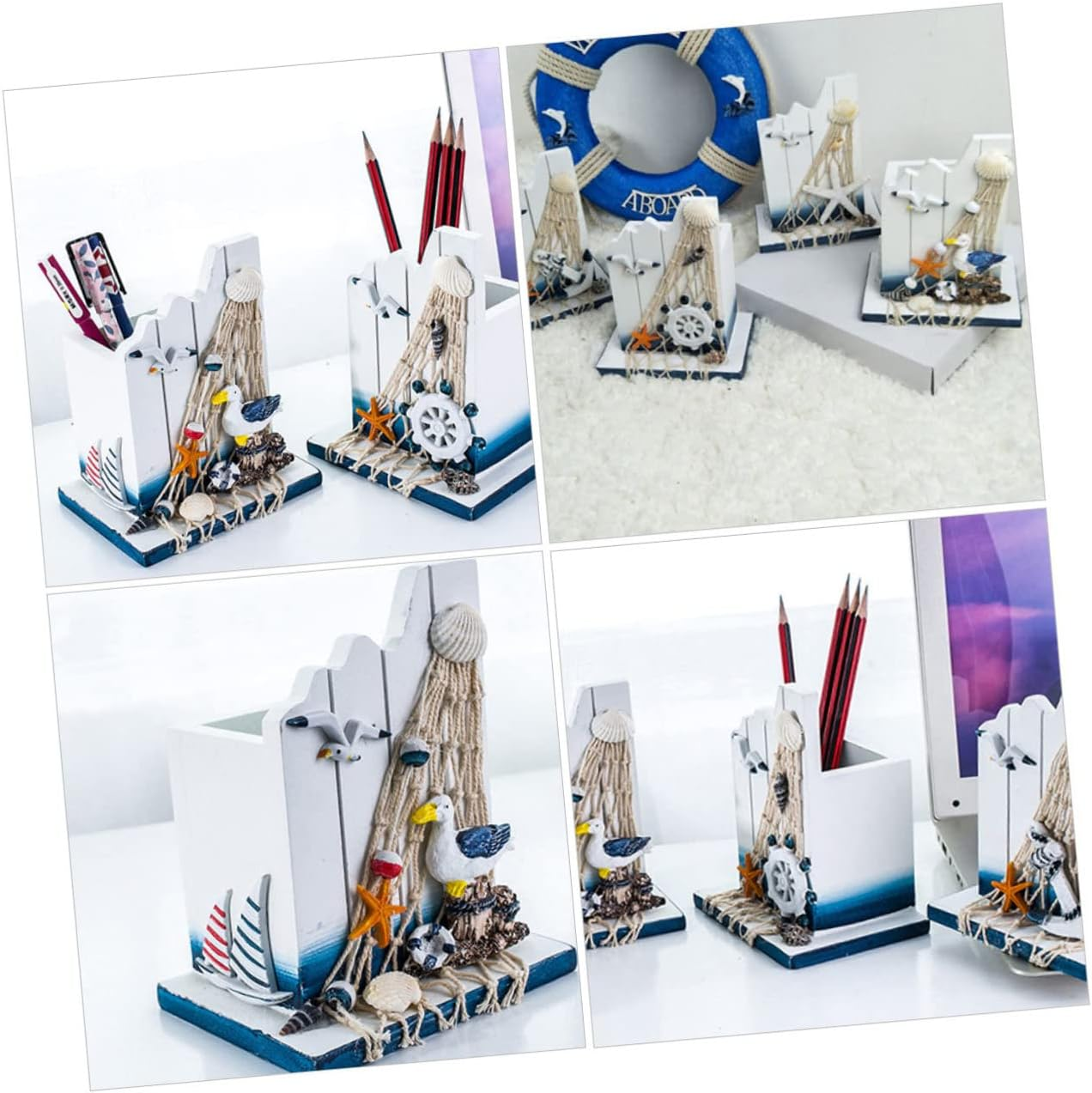 NUOBESTY 2Pcs Desk Pen Pencil Holder Wooden Mediterranean Style Stationery Organizer Capacity Office School Classroom Storage Box image number 1