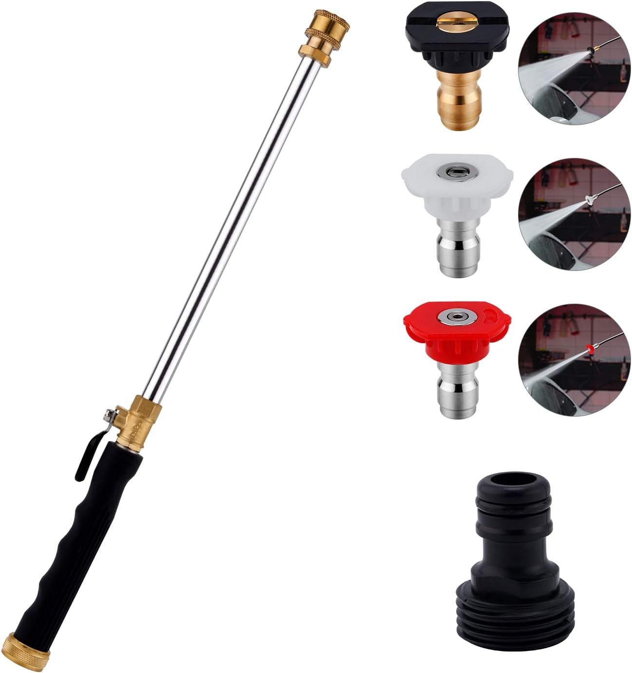 Jet Nozzle High Pressure Hose Nozzle, High Pressure Wand with 3 Pressure Washer Nozzles High Power Water Wand Attachment for Garden Hose Car Window Patio Pet Cleaning