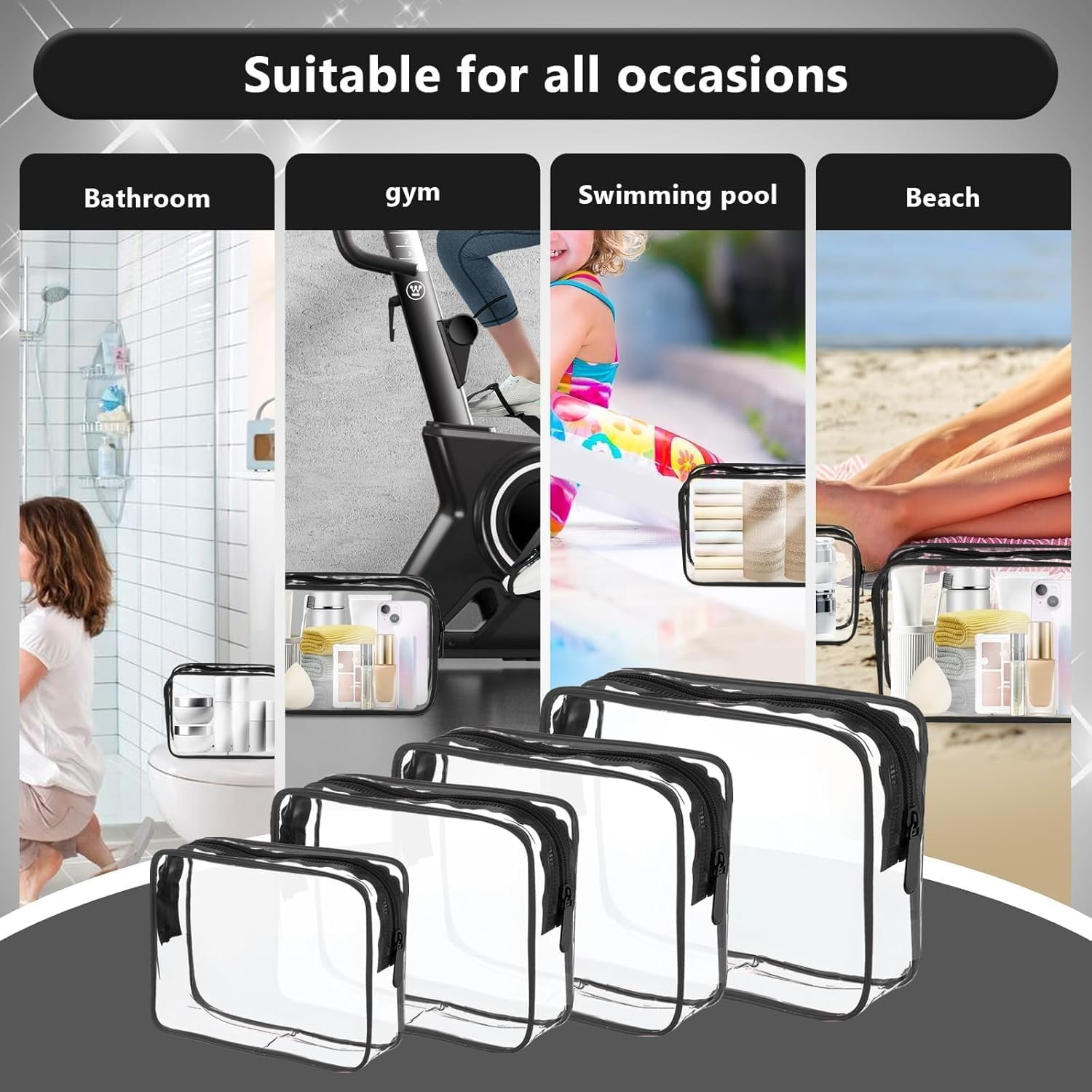 Mumoo Bear Clear Toiletry Bag, 4PCS Waterproof Transparent Tolietry Bag with Zippers, Clear Cosmetic Makeup Bag for Travel, Beach Vacation and Bathroom image number 3