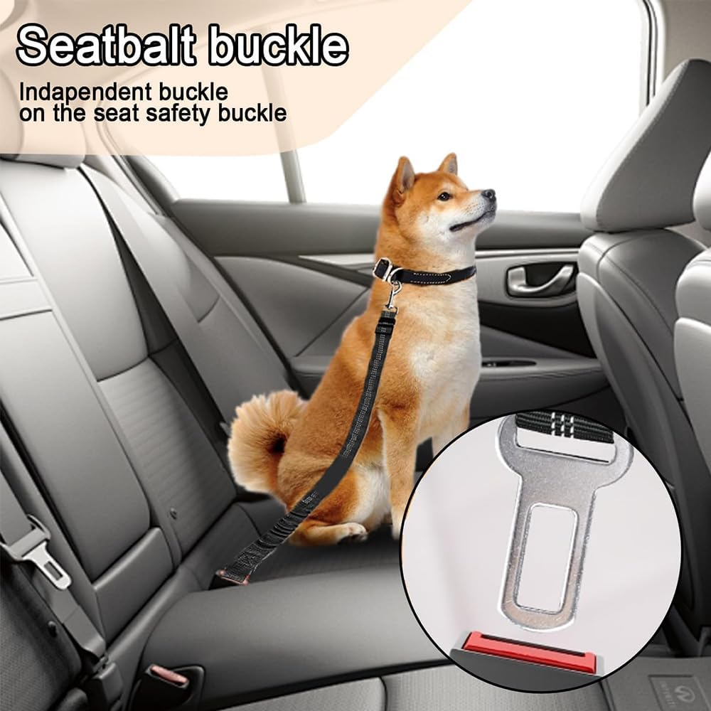 2 Pack Dog Car Seat Belt, Dog Seat Belts for Cars UK with Adjustable Heavy Duty Nylon and anti Shock Elastic Bungee Buffer (Black and Red)