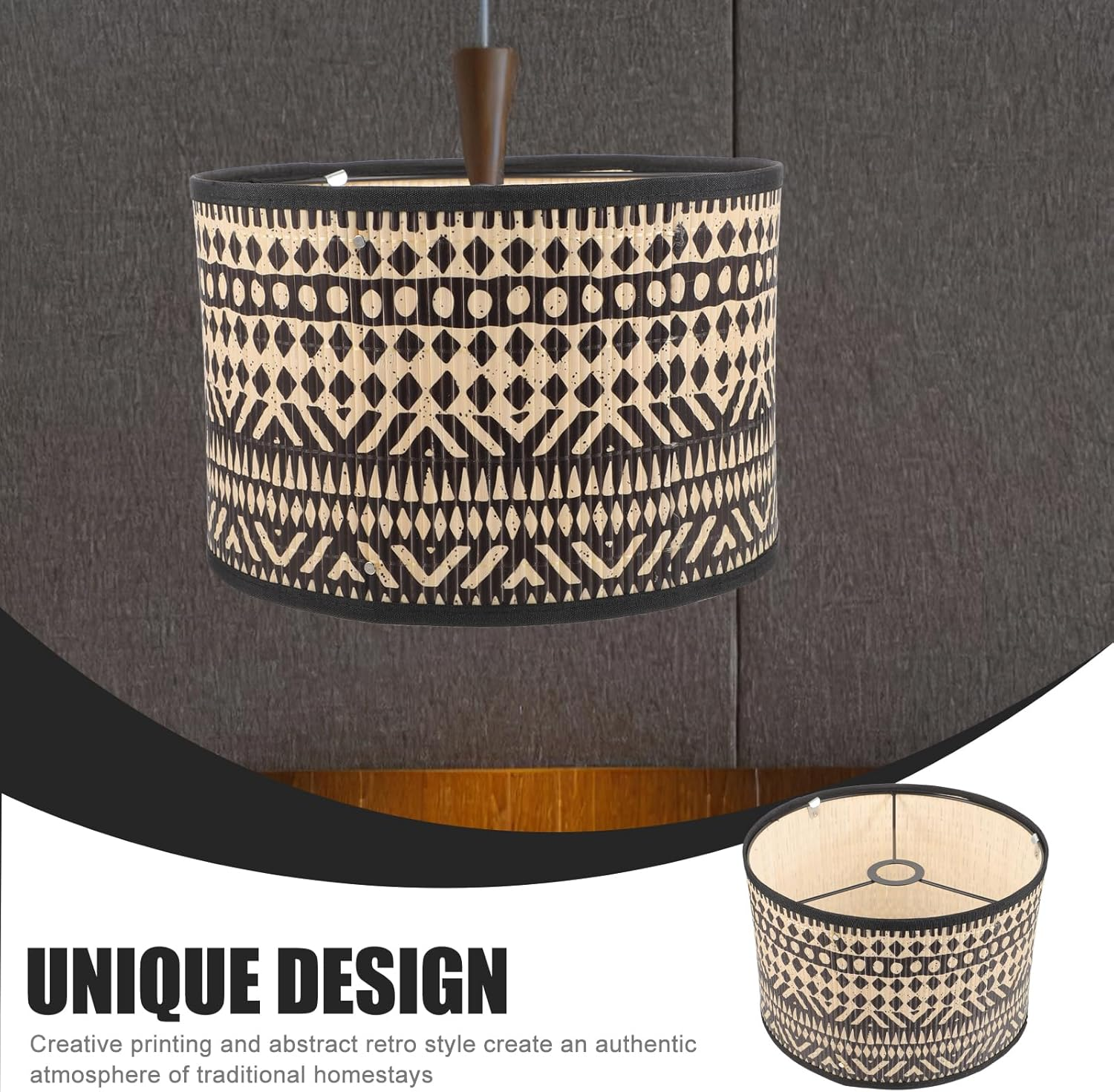 Uonlytech Bamboo Light Shade Bamboo Lamp Shade, Vintage Drum Lampshade Chandelier Lamp Cover Replacement Light Accessory for Pendant Floor Light, 30X30X30Cm Barrel Lamp Shades, 4099O161SDPMJV6 image number 3