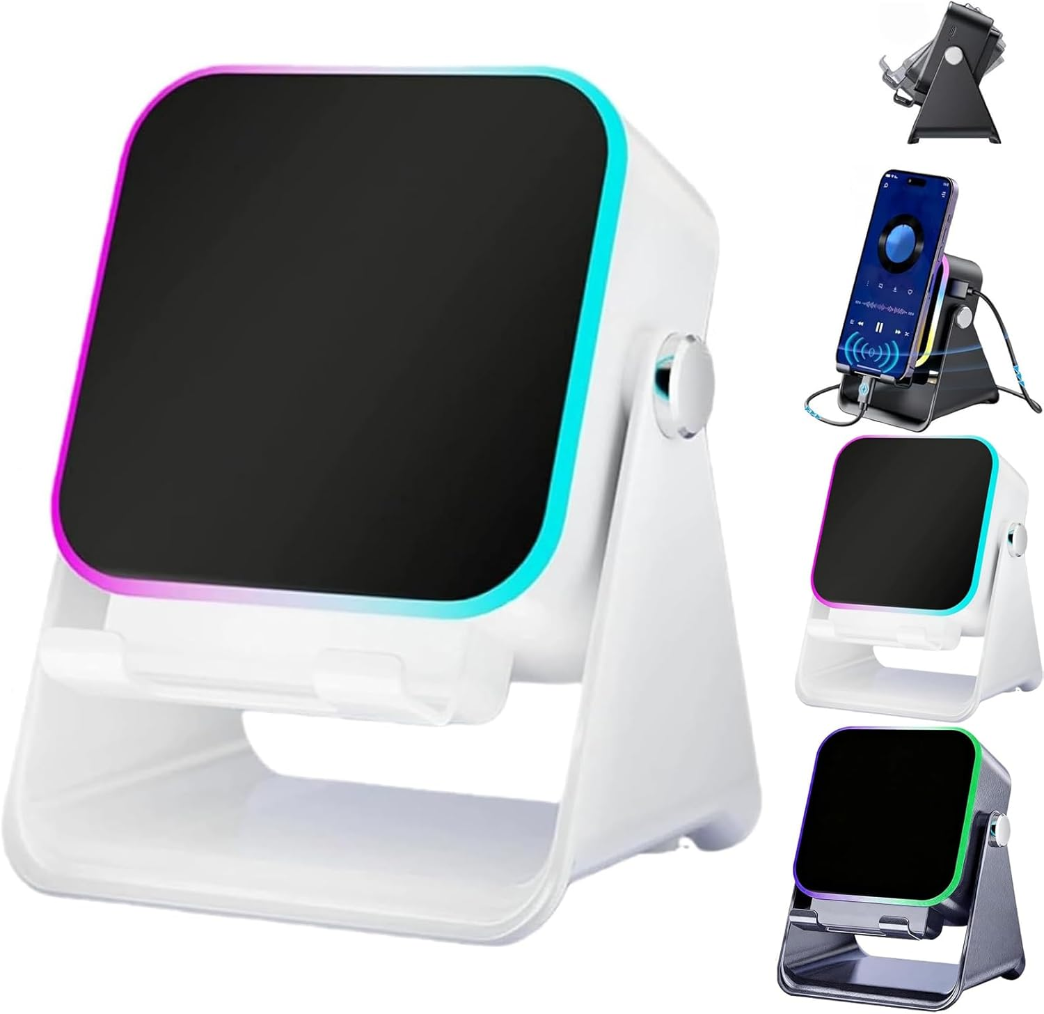 Willedup 5-In-1 Wireless Induction Bluetooth Speaker, with Adjustable Phone Stand, 360&deg; Adjustable Holder, RGB Ambient Light Fast Connect (White) image number 5