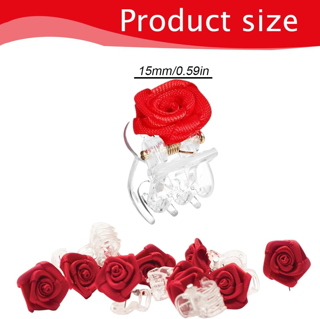 AOEVUIR Pack of 10 Hair Clips with Rose Petals, Elegant Small Flowers Hair Clips for Wedding, Hair Accessories for Women and Girls, Red image number 1