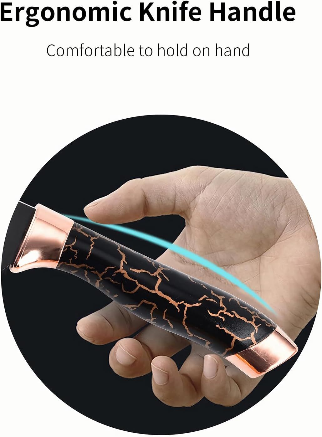 Knife Set, 7 PCS Stainless Steel Kitchen Knife Block Set with Built in Knife Sharpener, Black Non Stick Coated Knife, No Rust and Sharp Knife for Chopping, Slicing and Dicing, Best Gift, Golden image number 5