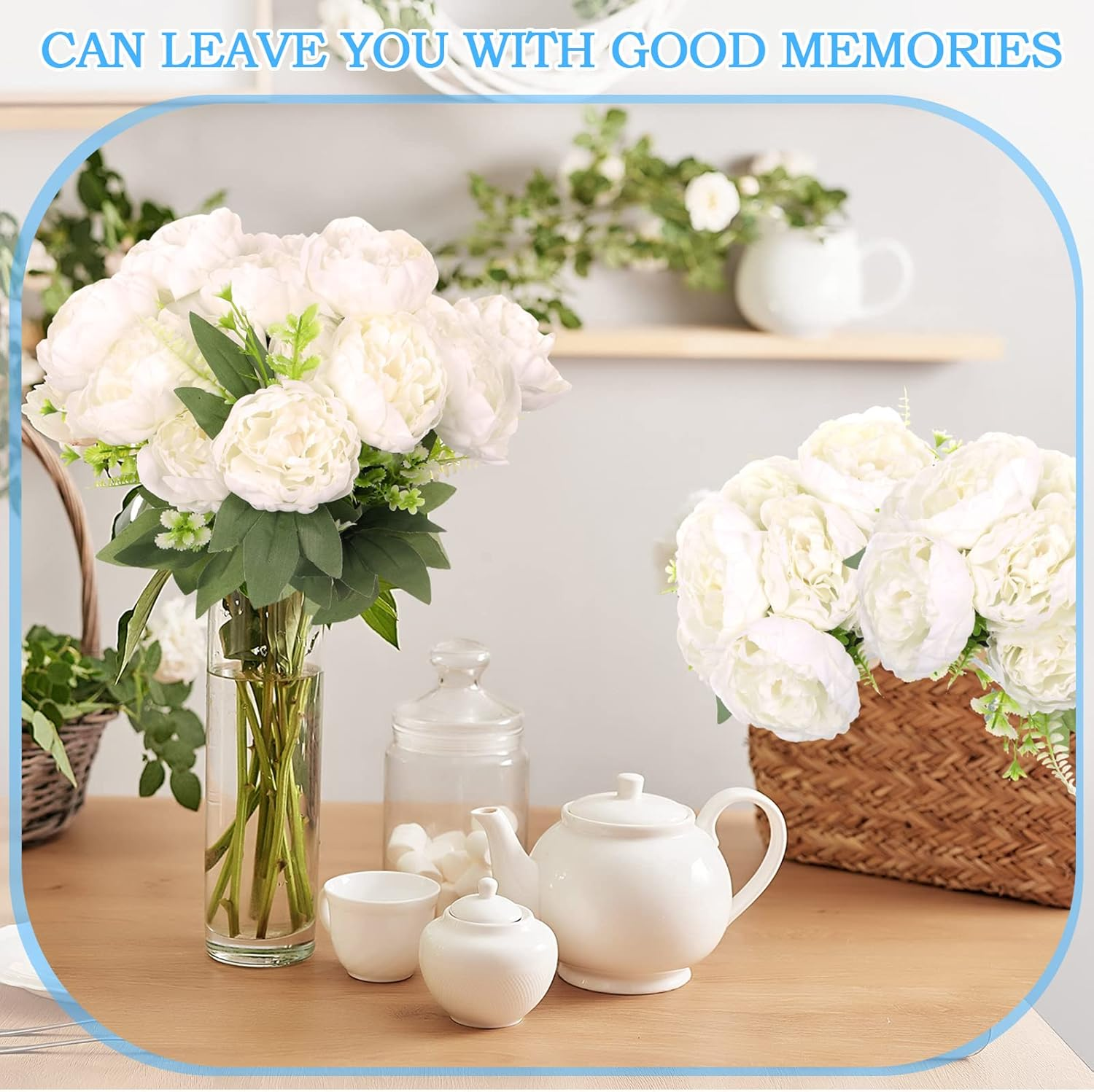 Yunlly 56 Heads Peonies 8 Bunches Artificial Peony Flowers Silk Fake Peony Flowers for Table Centerpieces Boho Home Decor Arrangement Decor Floral Bouquets Wedding Bouquet (White) image number 2