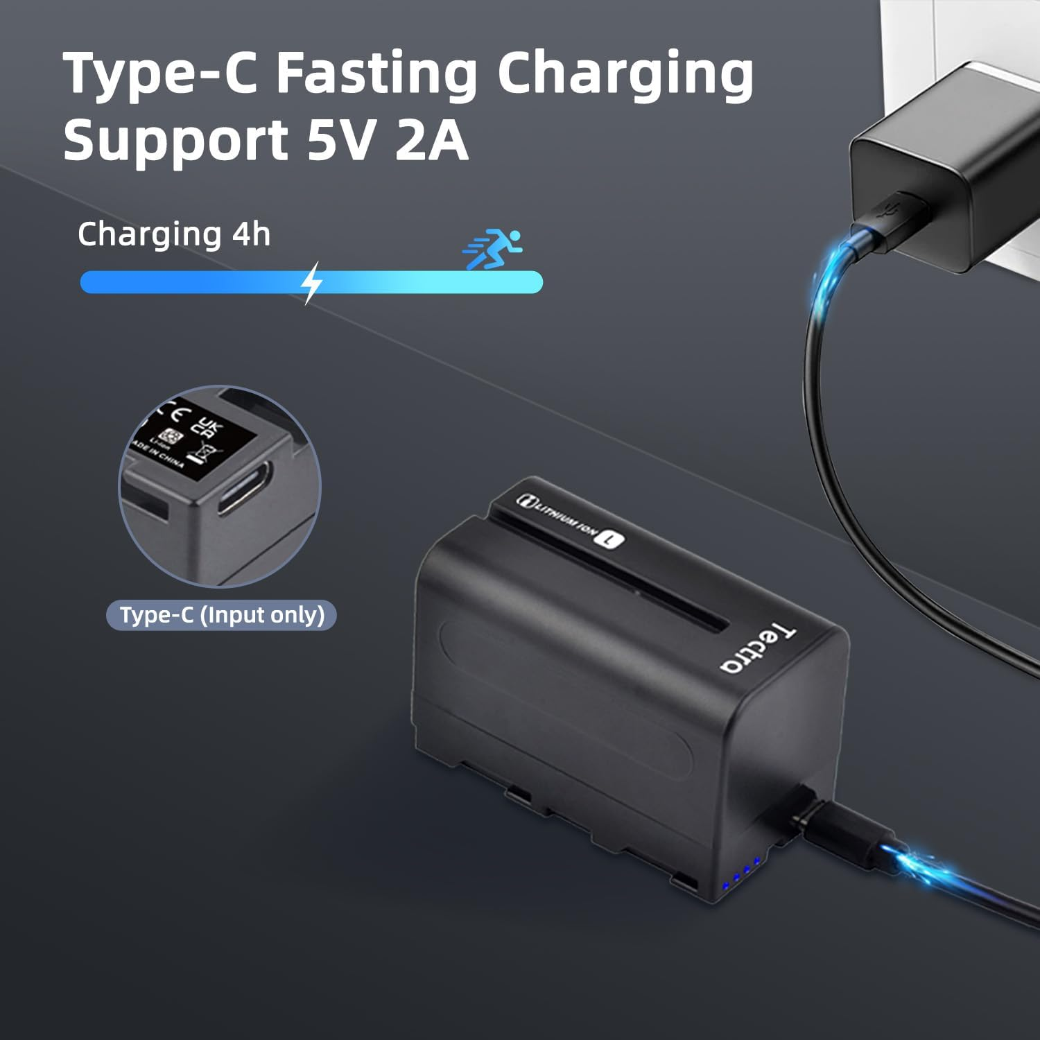 Tectra 6000Mah NP-F750 Battery 2 Pack, USB-C Replacement Battery for Sony NP-F550 F570 F750 F770 F950 F960 F970, Compatible with LED Video Light/Monitor/Ring Light (Not for Camera)