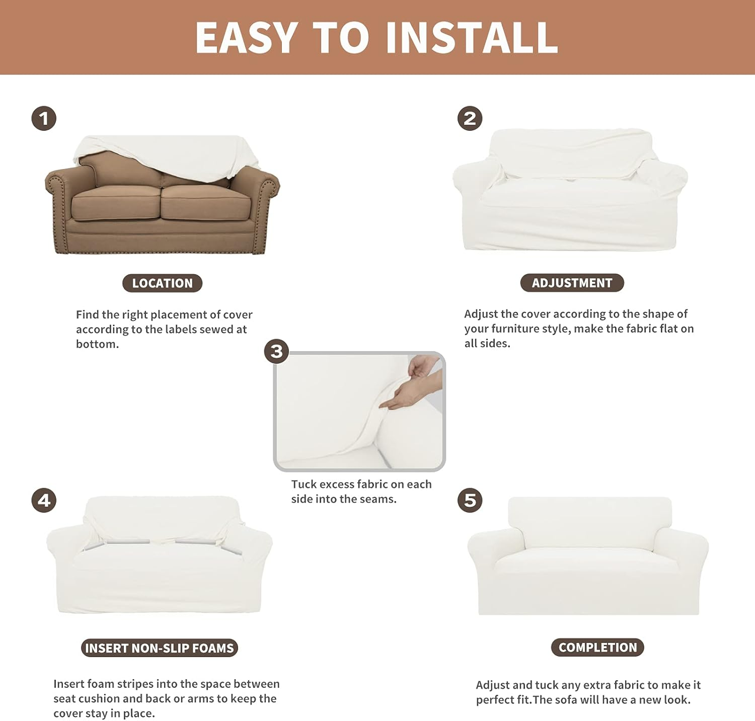 Easy-Going 100% Waterproof Couch Cover, Dual Waterproof Sofa Cover, Stretch Jacquard Sofa Slipcover, Leakproof Furniture Protector for Kids, Pets, Dog and Cat (Sofa, Cream) image number 4