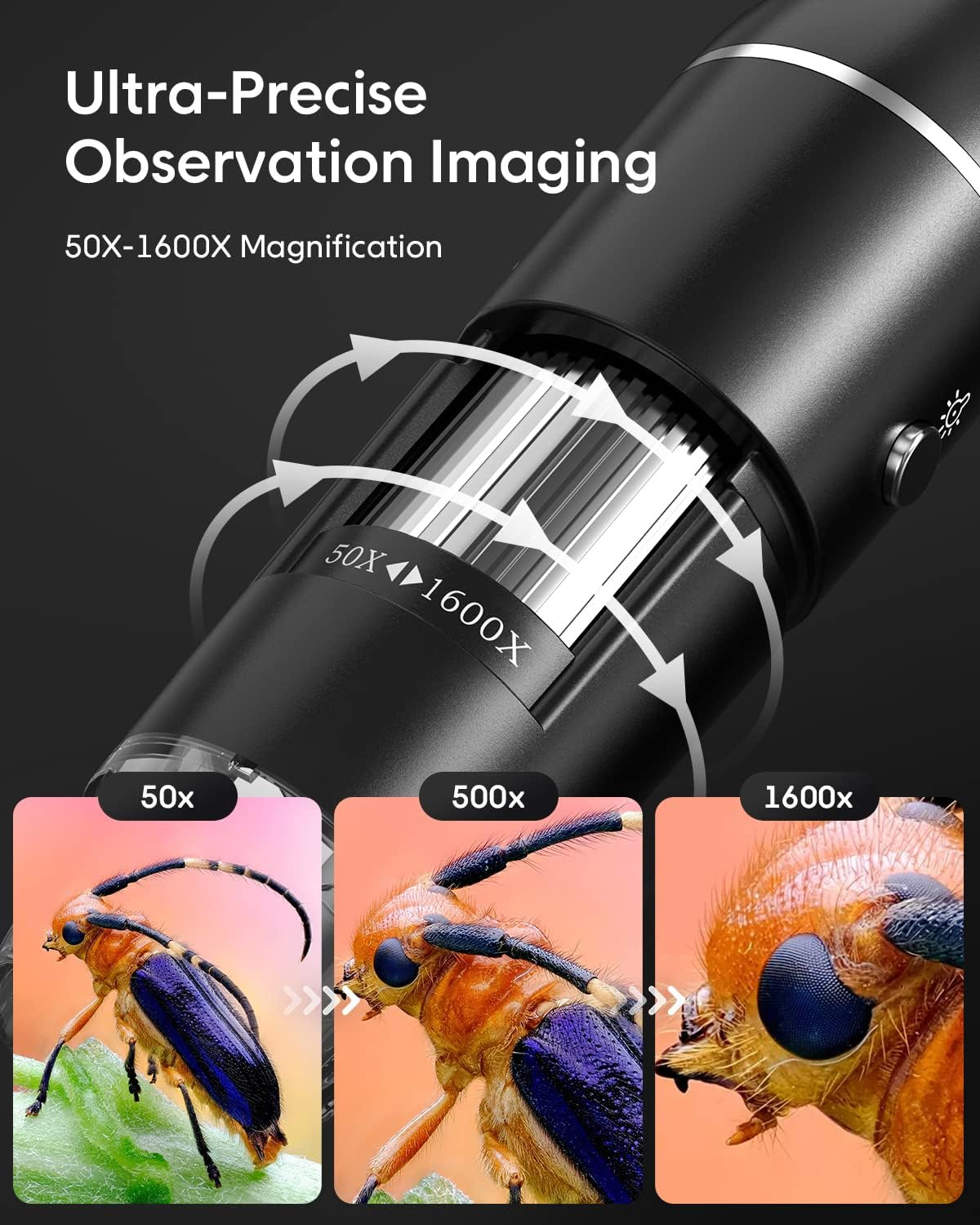 USB Digital Microscope, 50X-1600X Magnification, LED Light, Black image number 4