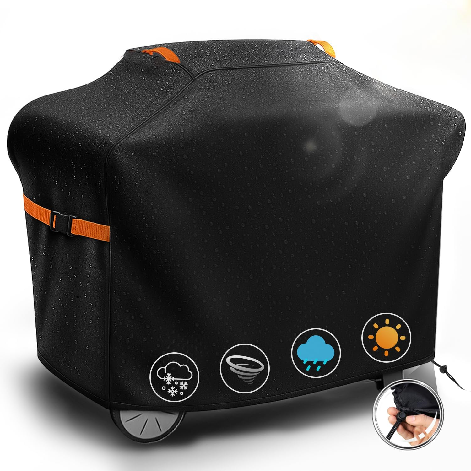 BBQ Cover 115&times;150&times;65Cm UUT Heavy Duty 420D PU Outdoor Grill Cover Waterproof Uv-Resistant, Fits Weber Family Q, Beefeater, Kamado Joe & More &ndash; Black image number 2