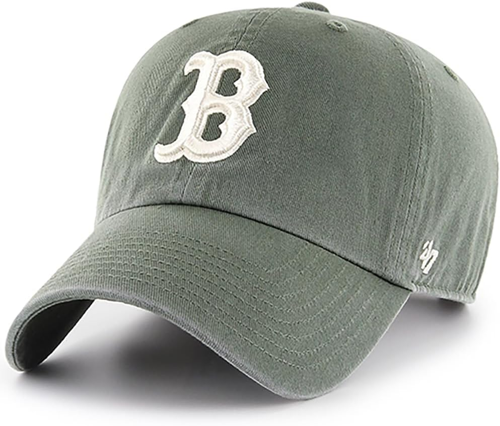 47 Brand MLB Moss Green Primary Logo Clean up Adjustable Strap Baseball Cap Hat, Adult One Size Fits All