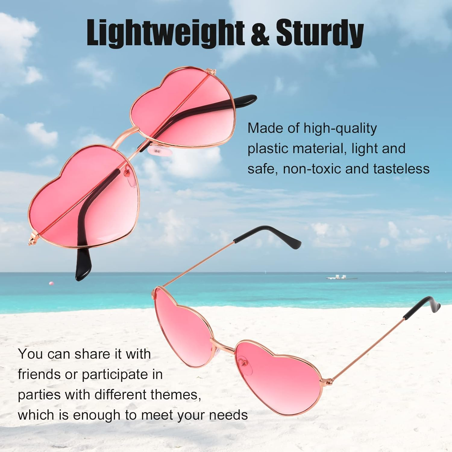 2 Pairs Hippie Specs Glasses, Retro Heart Shaped Sunglasses 60'S 70'S Style Circle Glasses Festival Accessories for Hippie Fancy Dress Accessory image number 6