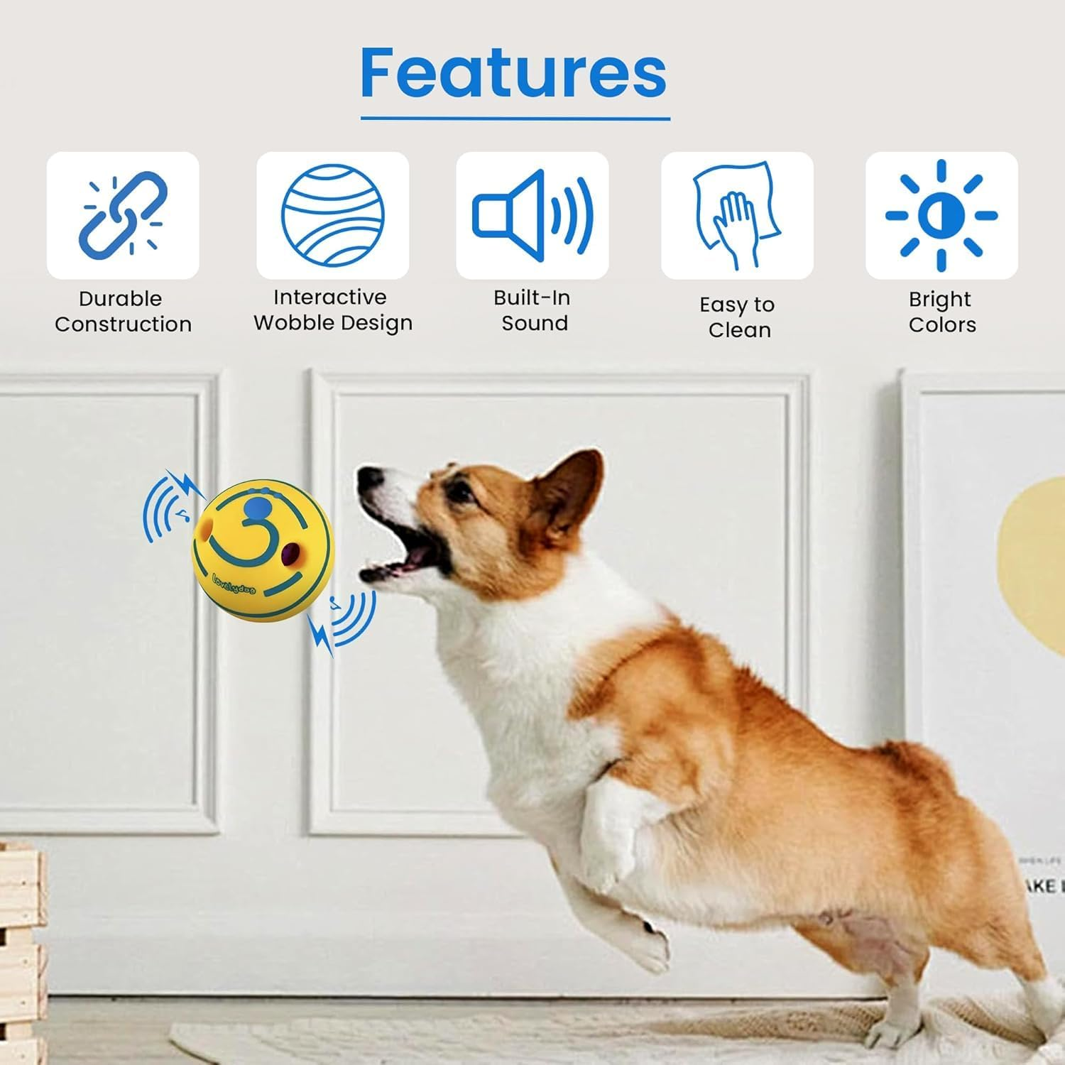 Tails and Treasure Durable Wobble Sound Dog Toy - 14Cm, Interactive Waggle Giggle Ball, Elastic Rubber Dog Chew Toy for Medium and Large Dogs image number 4