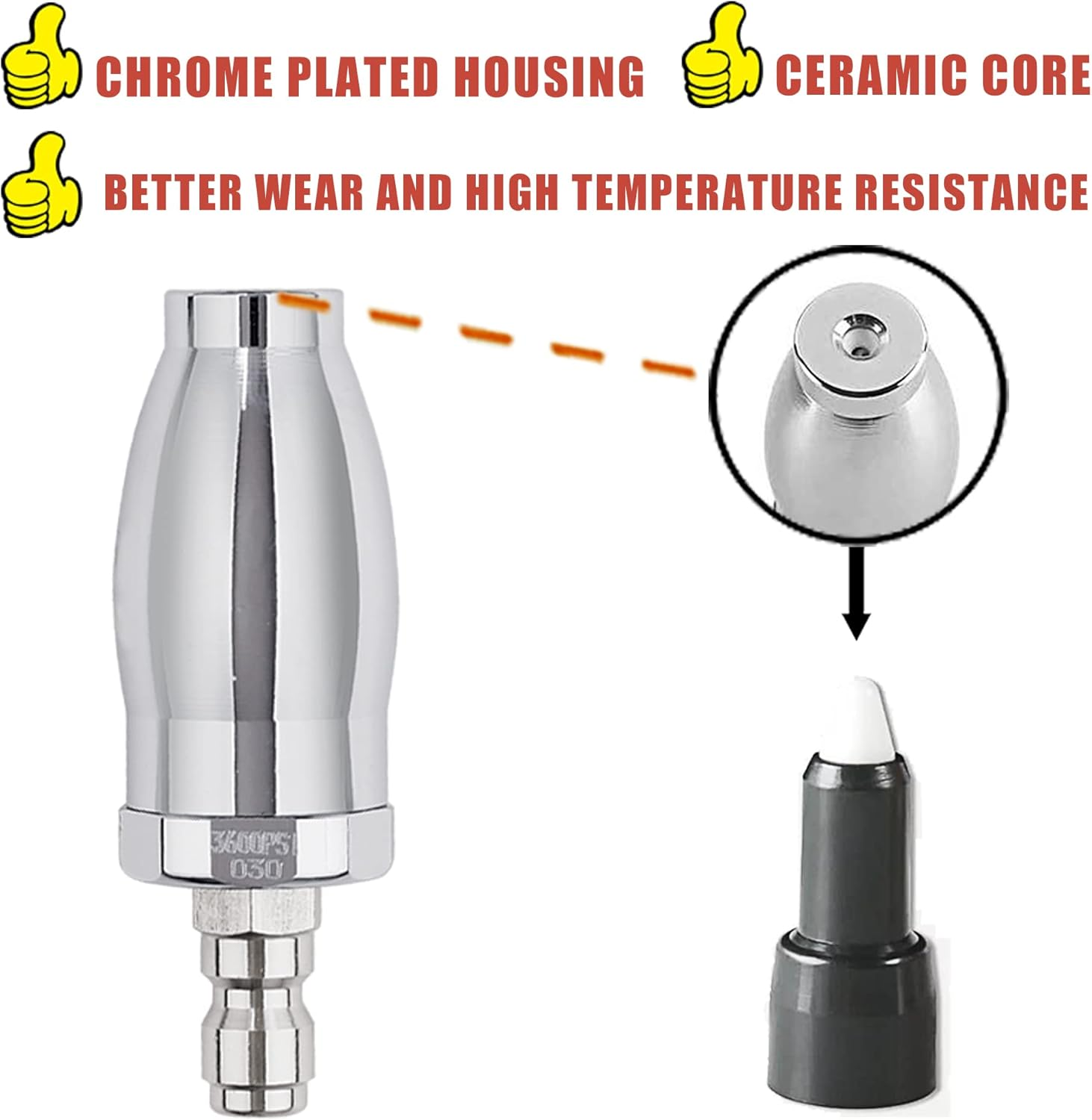 Raincovo Turbo Nozzle for Pressure Washer, Rotating Nozzle for Hot and Cold Water, 1/4 Inch Quick Connect, Orifice 3.0, 3600 PSI