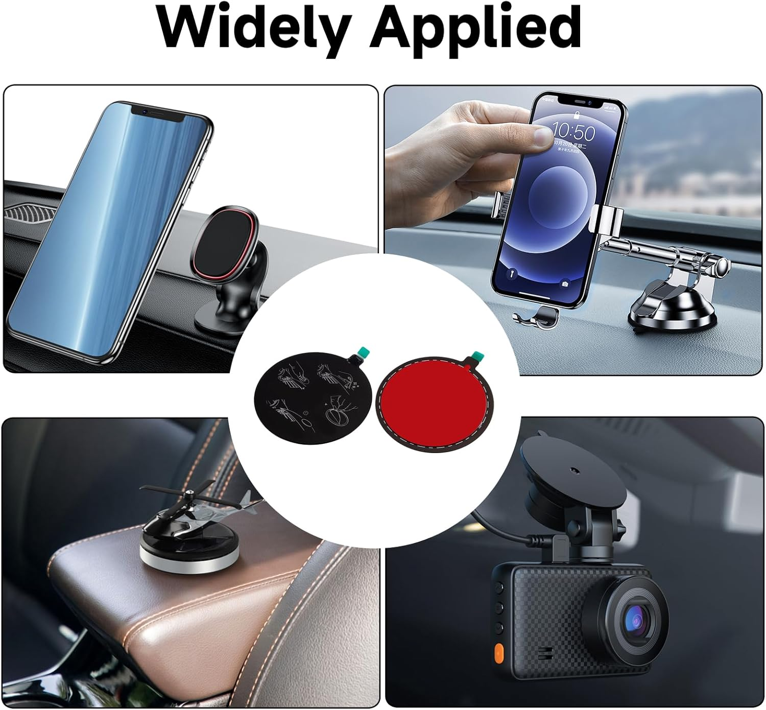 4 Pcs Dashboard Mount Pad with 3M Adhesive,77Mm Diameter Suction Cup for Phone Holder and GPS Mount, Black Universal Dash Cam Disk 7Cm Adhesive Base Car Accessories Mounting Solution image number 5