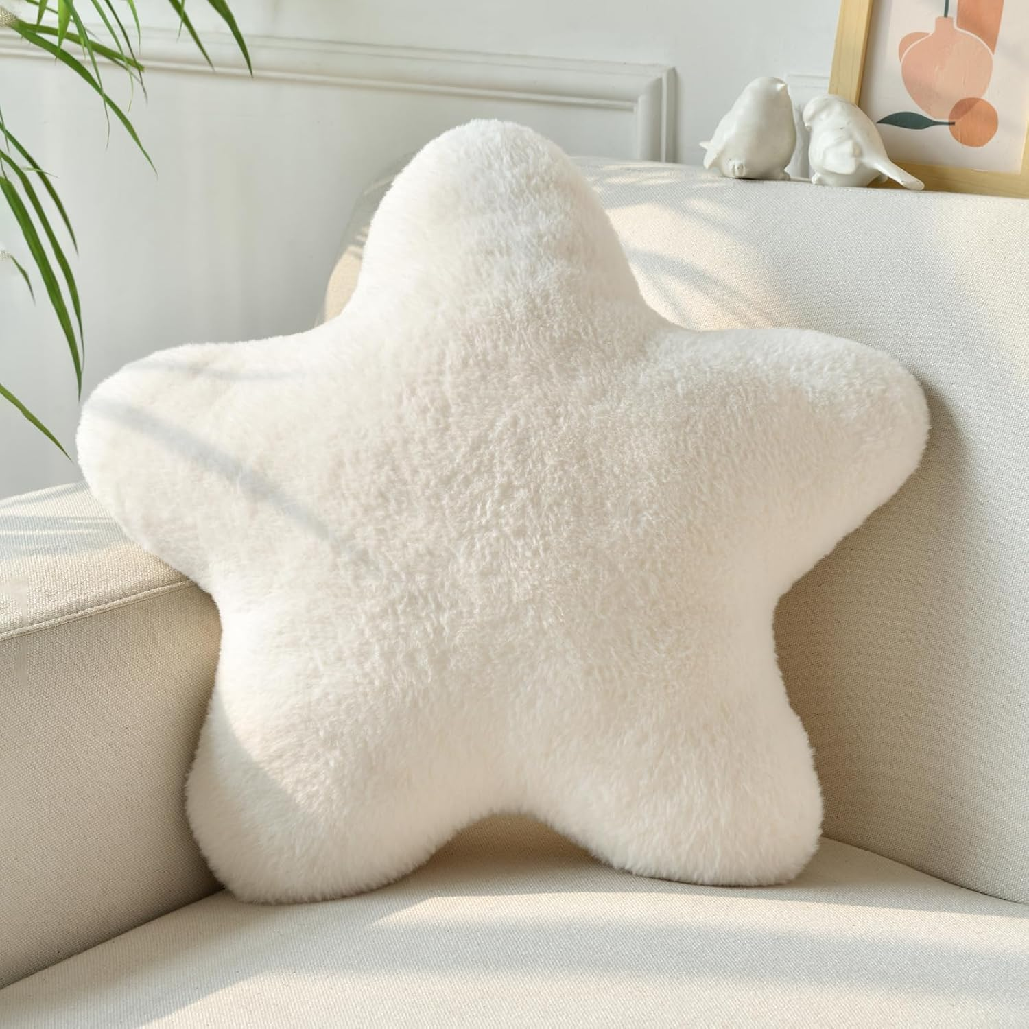 Xiashrk Star Pillow, Decorative Throw Pillows for Bed Couch, 19.6" Star Shaped Pillow Plush Floor Cushions Room Decor Pillow with Soft Faux Rabbit Fur for Sofa Bedroom Living Room image number 1