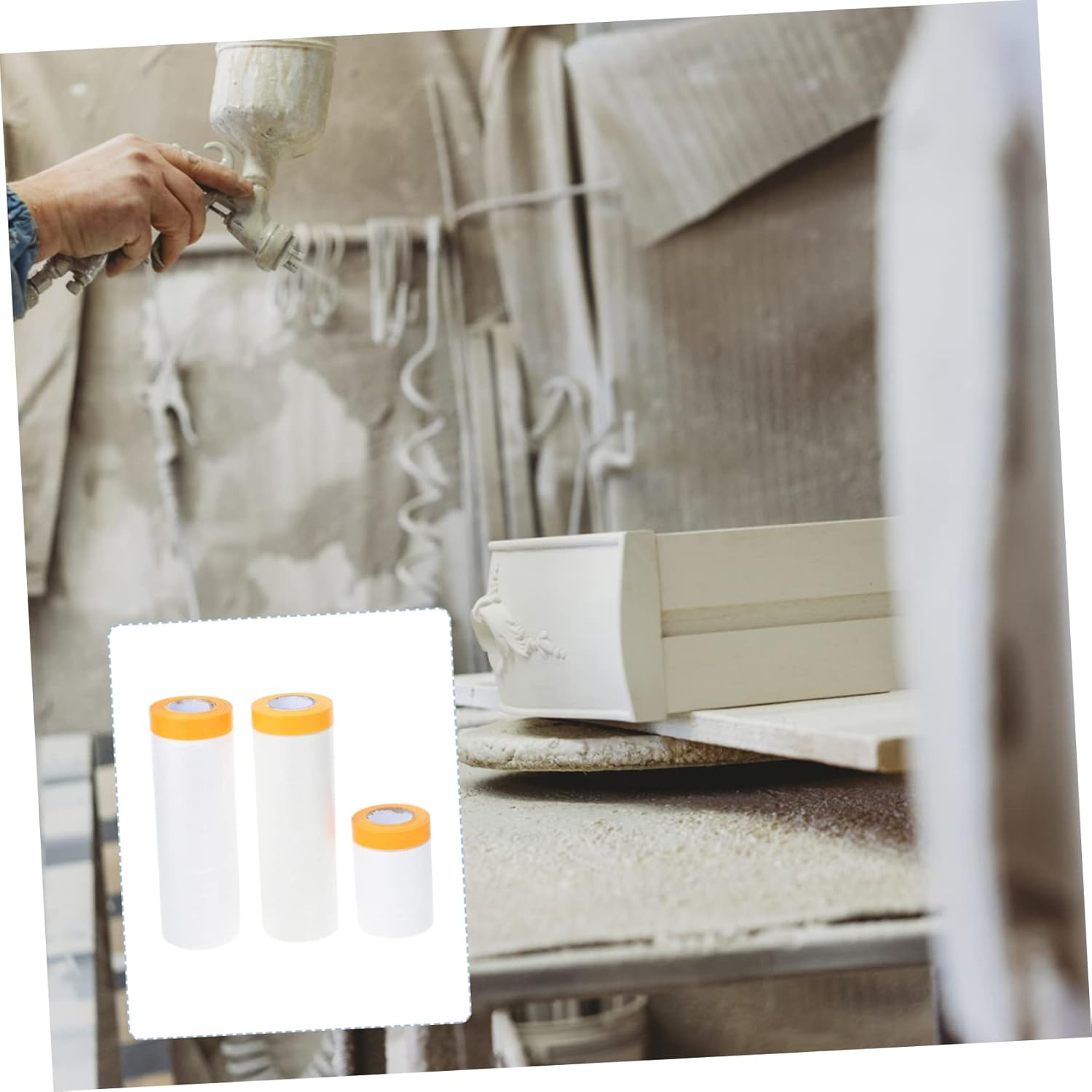 3 Rolls Auto Masking Paper and Protective Masking Film for Painting 20 Meters Each (55Cm, 110Cm, 150Cm Width) Automotive and Furniture Spray Painting Supplies image number 2