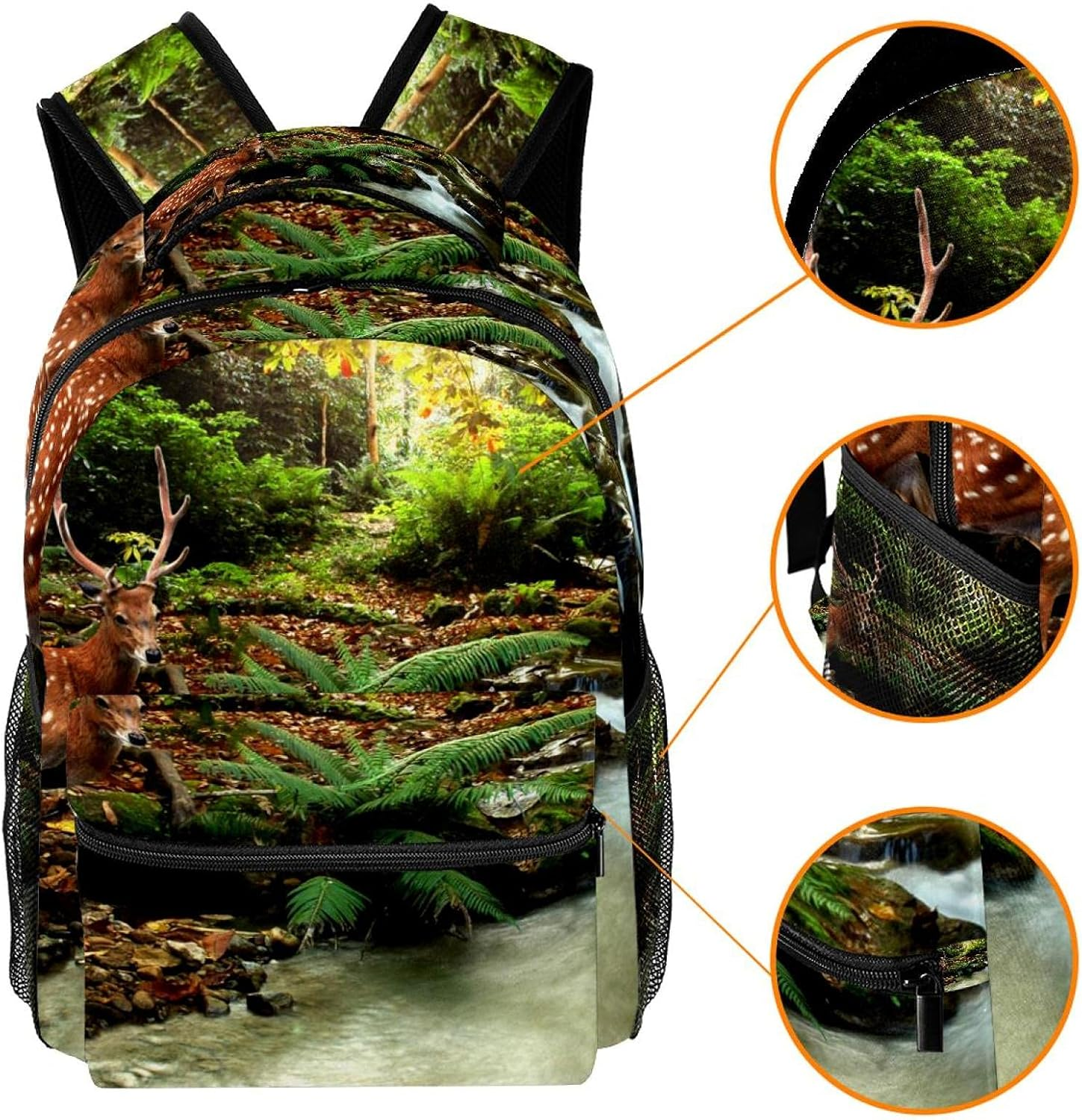 Sika Deer by the River Tropical Stream Backpack Students Shoulder Bags Travel Bag College School Tote Backpacks image number 3