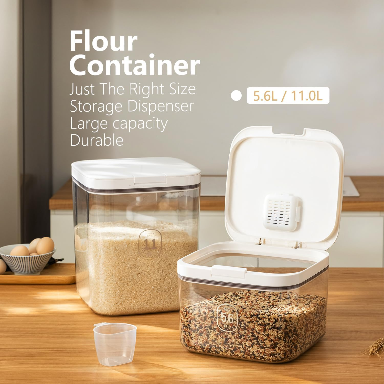 Flour Container 20LBS - 10 L /10.5 QT /10 KG - Rice Container Storage Food Grain Container Bins Household for Kitchen Pantry Organization (11L) - Large image number 2