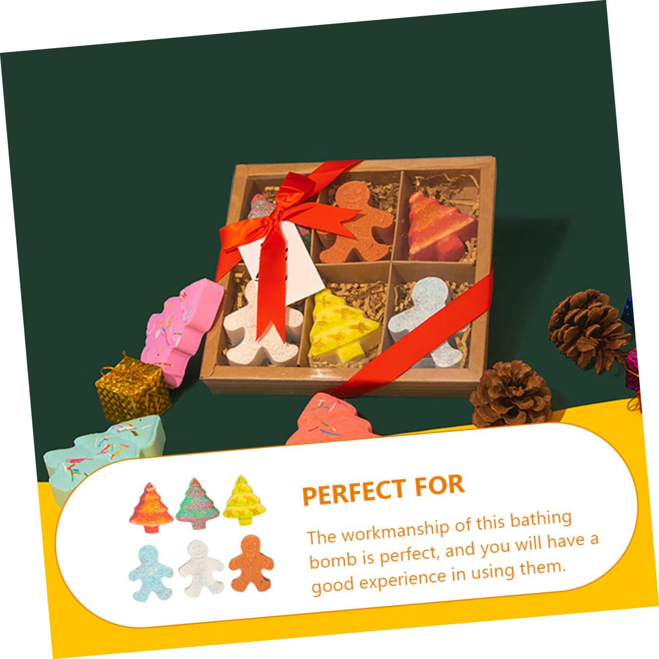COOLHIYA 6Pcs Christmas Bathing Bomb Salt Ball Gingerbread Man Skin-Friendly Bubble Bath Salt image number 1