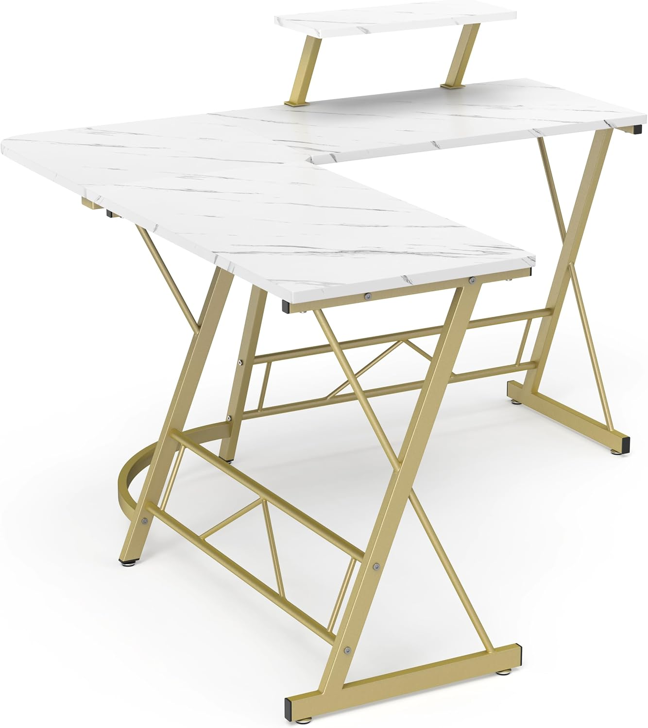 Mr Ironstone L Shaped Desk Computer Corner Desk, Home Gaming Desk, Office Writing Workstation with Large Monitor Stand, Easy to Assemble (White,51 Inch) - Marble White image number 4