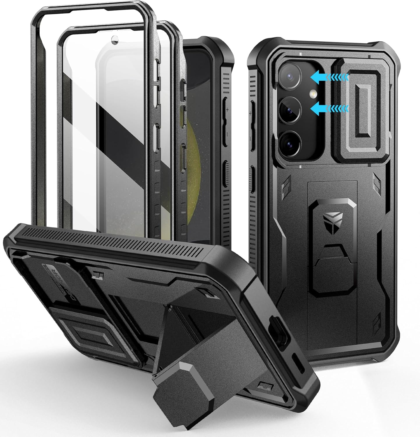 Dexnor for Samsung Galaxy S24 Case with Built-In Slide Camera Cover & Screen Protector & Kickstand, Heavy-Duty Shockproof Rugged Case Full-Body Bumper Protective Cover for Galaxy S24 - Black image number 7