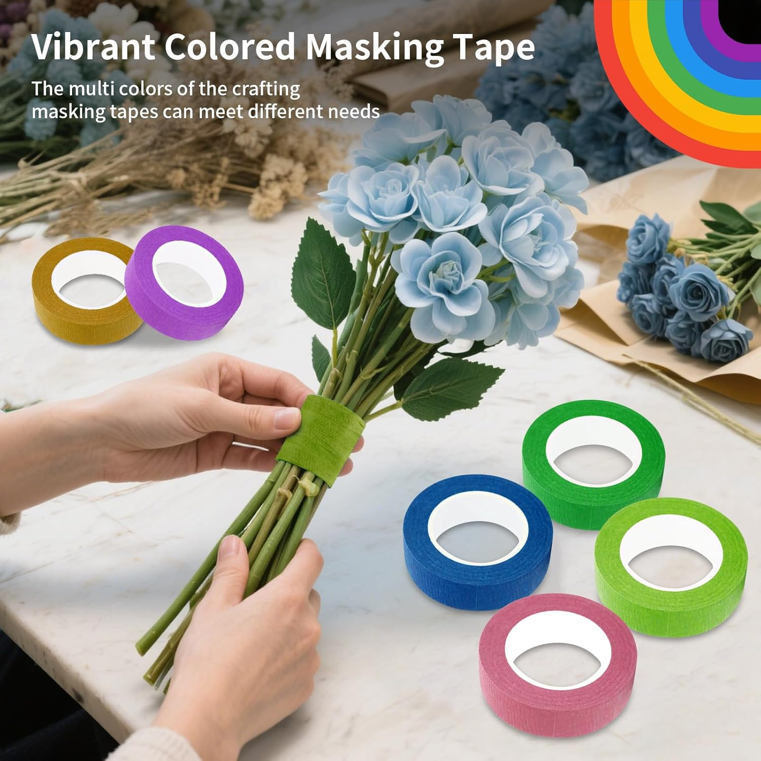 Painters Tape Colored Masking Tape, Art Supplies Wide Rainbow Color 12 Different Color Rolls 1.5Cm X 14.6M, Art Craft for Kids, Classroom, Office image number 5