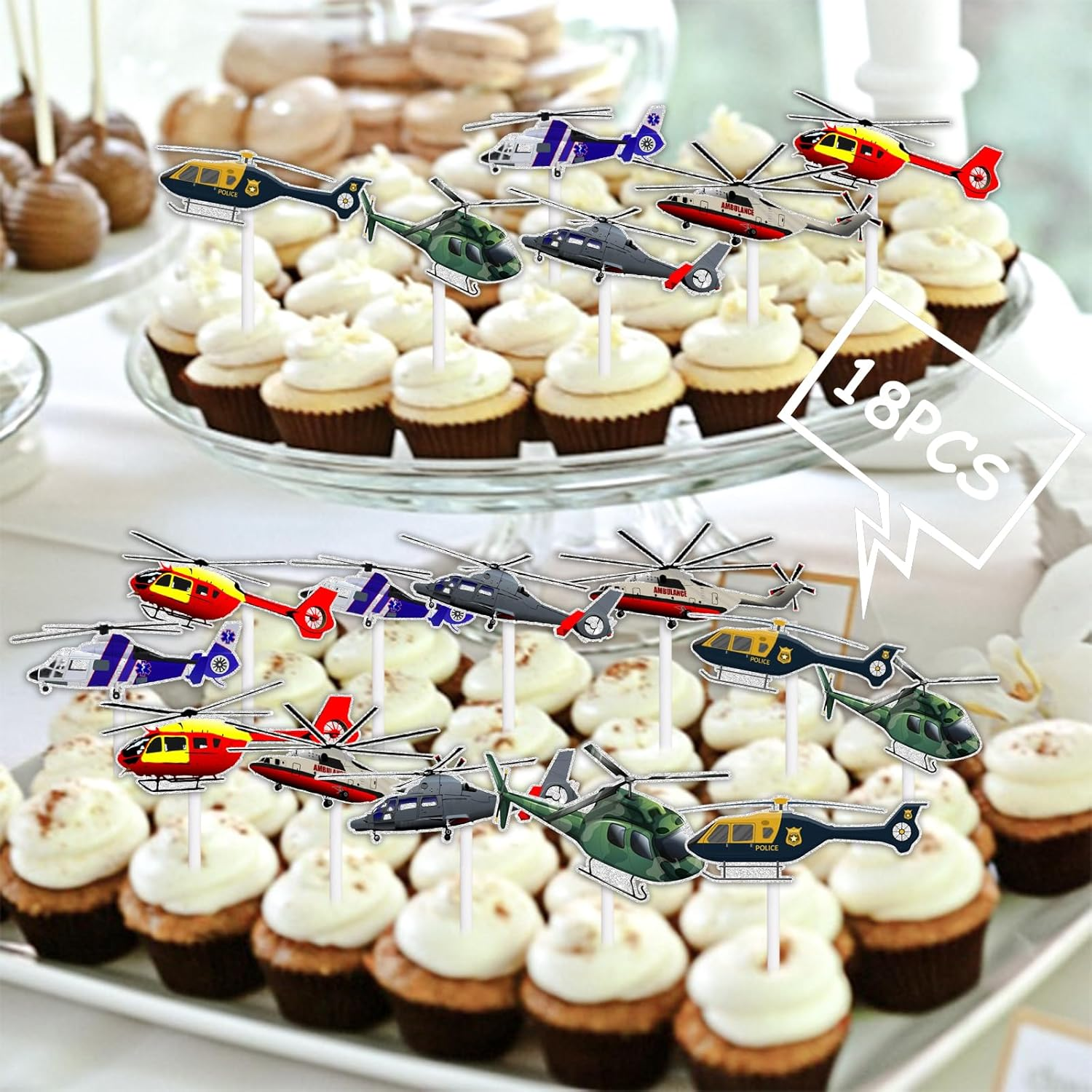 Airplane Dessert Cupcake Topper Cheer to Aviation Fighter Theme Decorations Supplies Baby Shower Children Boys Girls Happy Birthday Party Decor Set 18Pcs Glitter image number 6