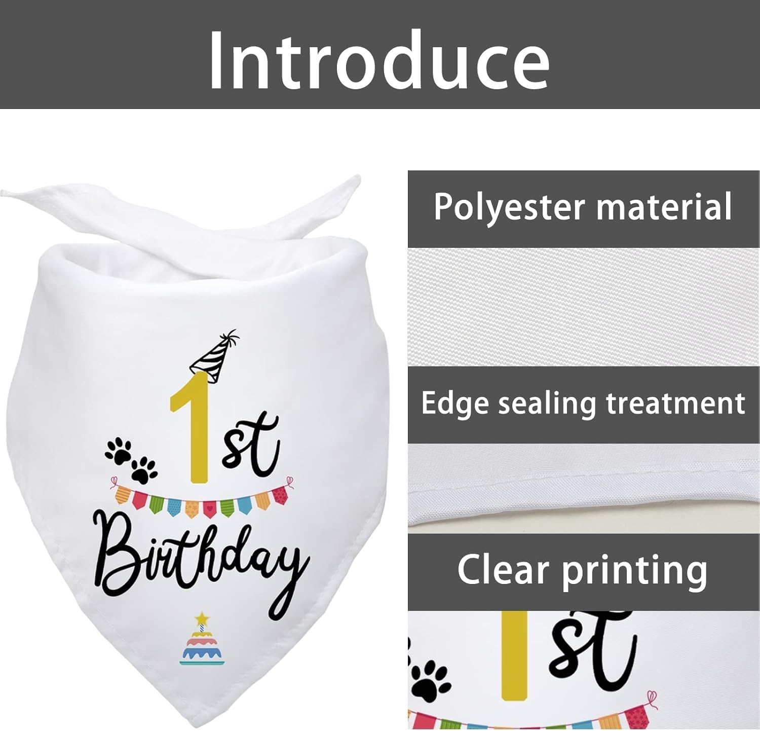 Dog Birthday Bandana Dog Birthday Party Supplies Pet Dog Lover Gifts Happy Birthday Triangle Scarf for Pet Puppy 1St Birthday Party Decoration (White, One Size) image number 4
