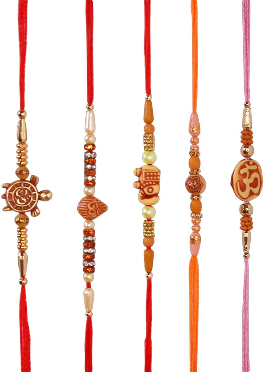 Rakhi for Brother Designer Rakhi with Colorful Beads Designer Rakhi, Indian Rakhi, Handmade Rakhi, Rakhi Bracelet Multi Design and Assorted Color Raksh Bandhan Rakhi Set of 5 image number 1
